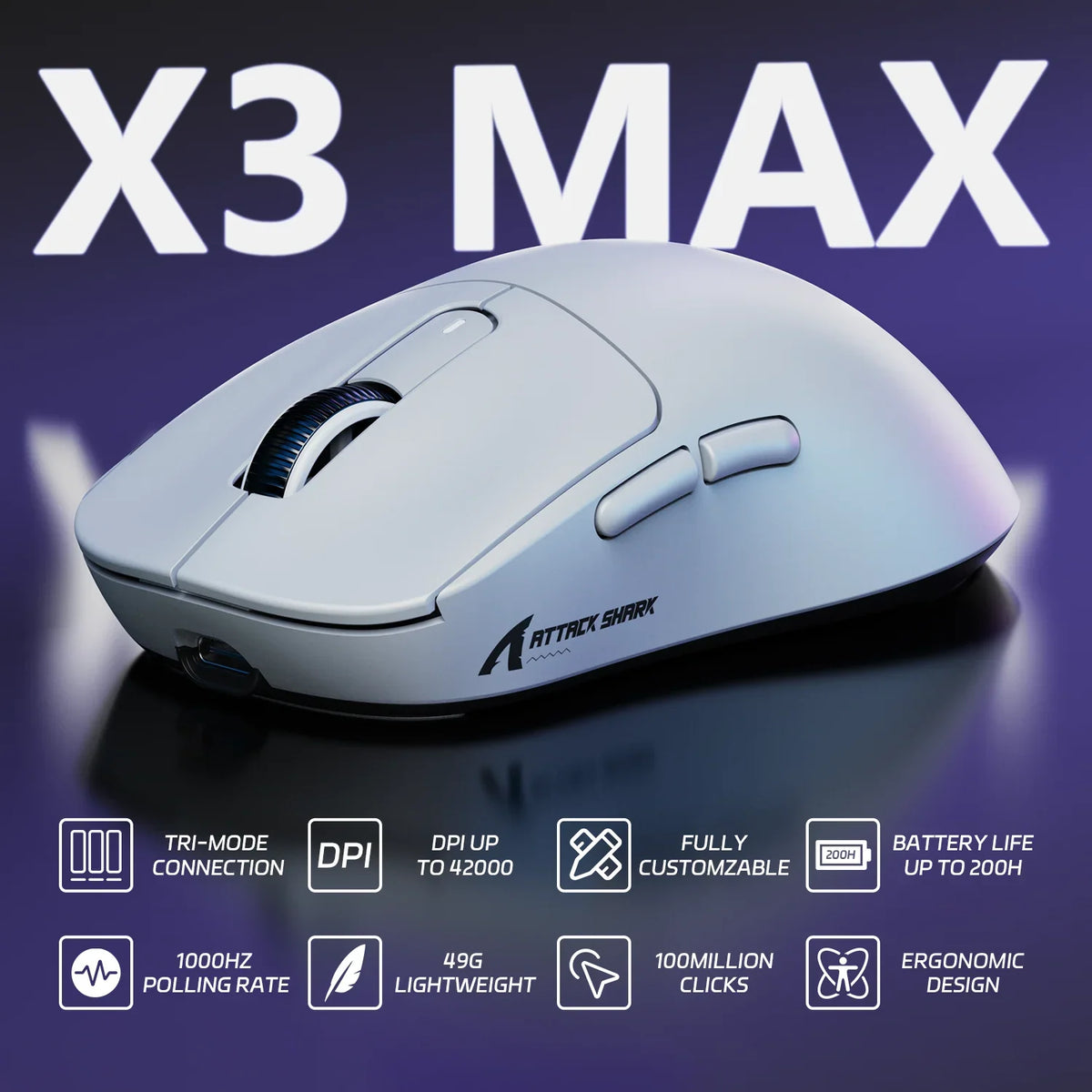 Gaming mouse on a desktop beside its cable and wireless receiver