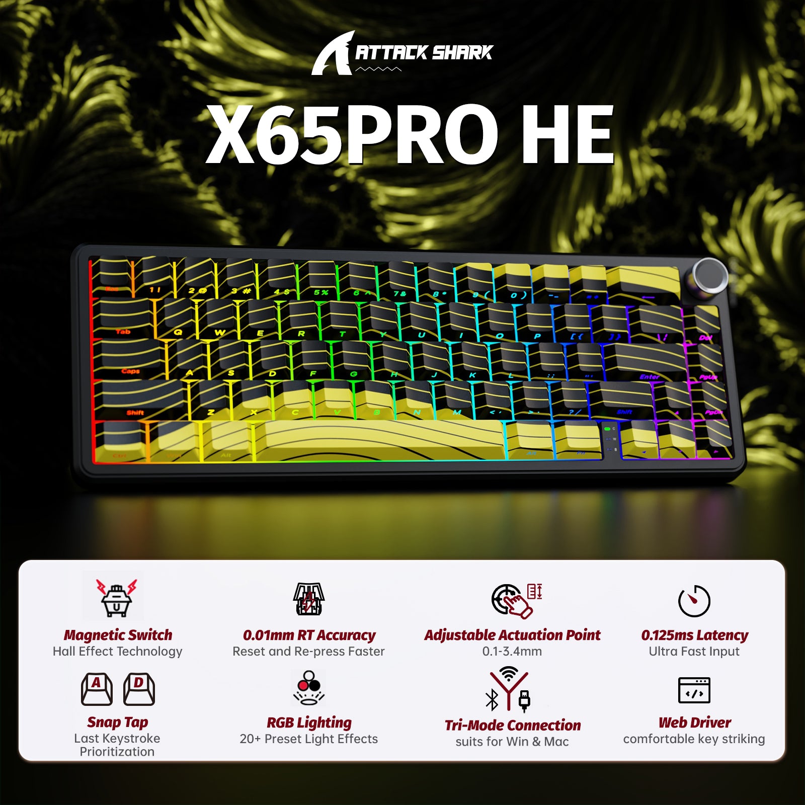 ATTACK SHARK X65PRO HE ワイヤレスラピッドトリガーキーボード マグネティックスイッチ