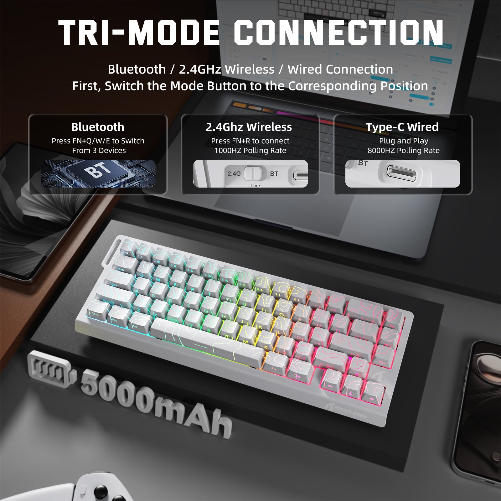 ATTACK SHARK X68PRO HE ワイヤレス ラピッド トリガー キーボード マグネティック スイッチ