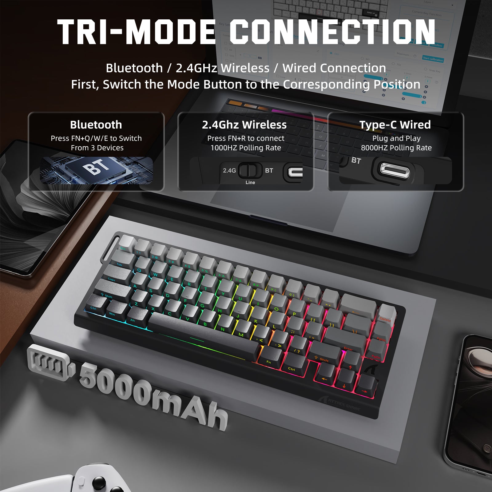 ATTACK SHARK X68PRO HE ワイヤレス ラピッド トリガー キーボード マグネティック スイッチ