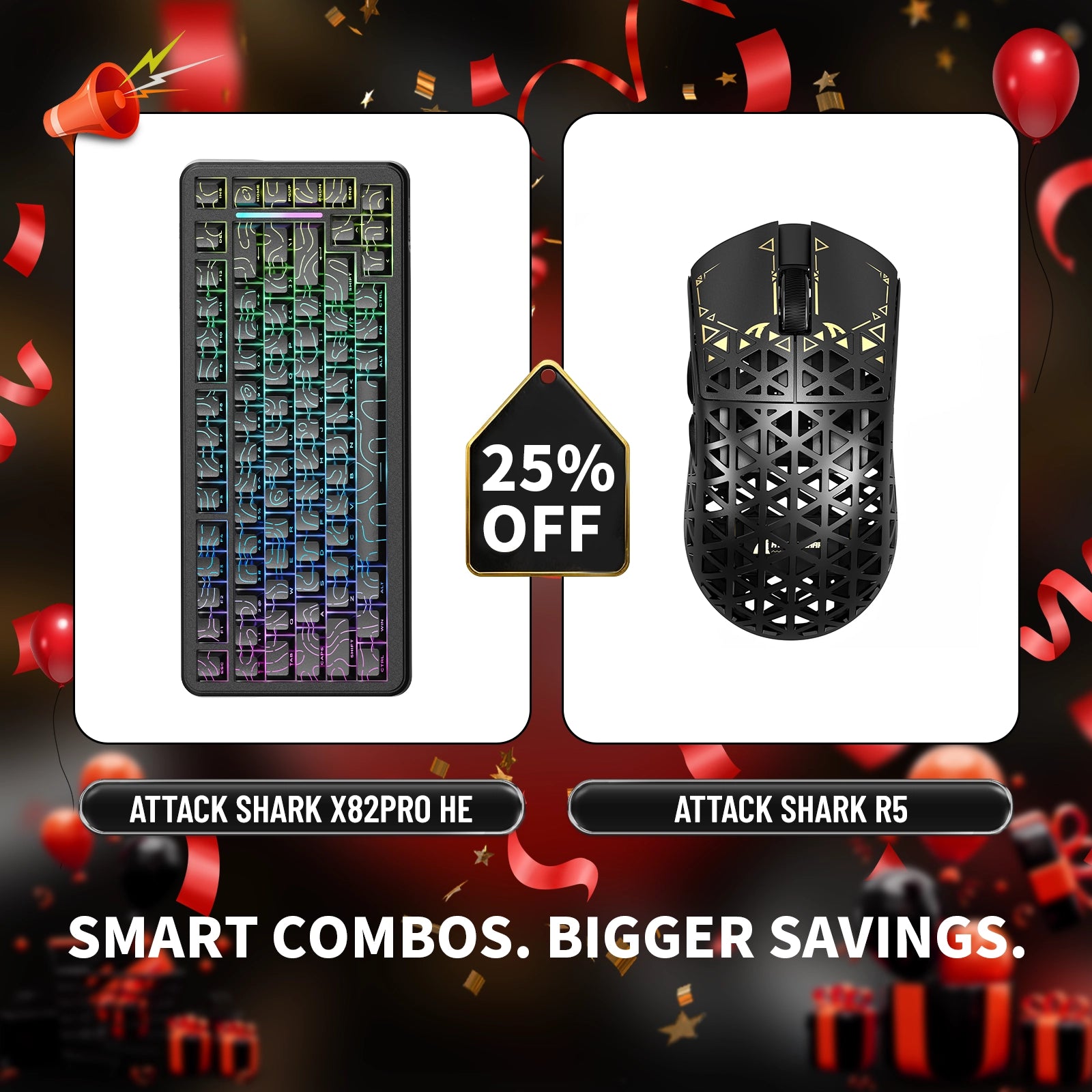 ATTACK SHARK X82PRO HE ラピッドトリガーキーボード + R5 カーボンファイバーワイヤレスゲーミングマウスバンドル