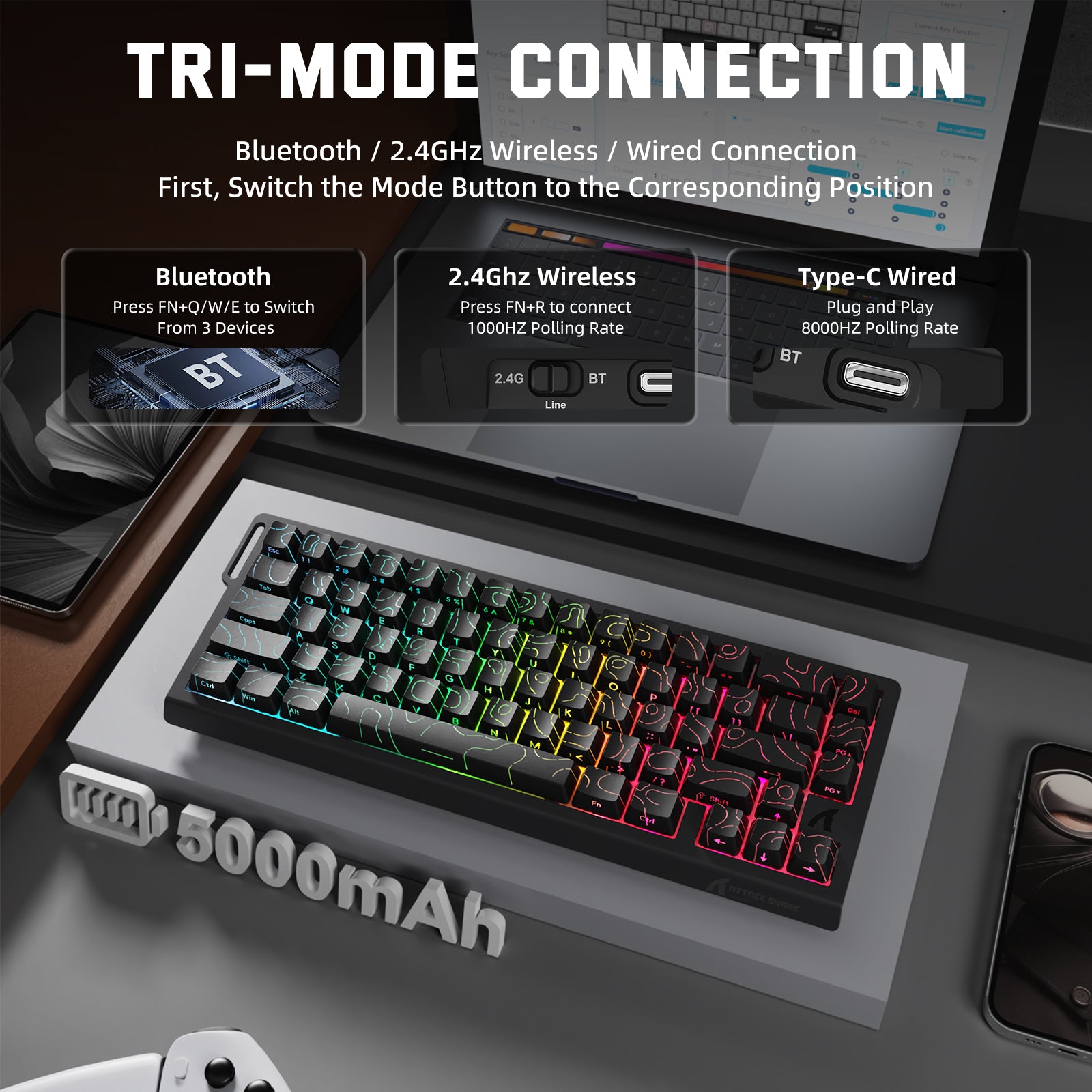 ATTACK SHARK X68PRO HE ワイヤレス ラピッド トリガー キーボード マグネティック スイッチ
