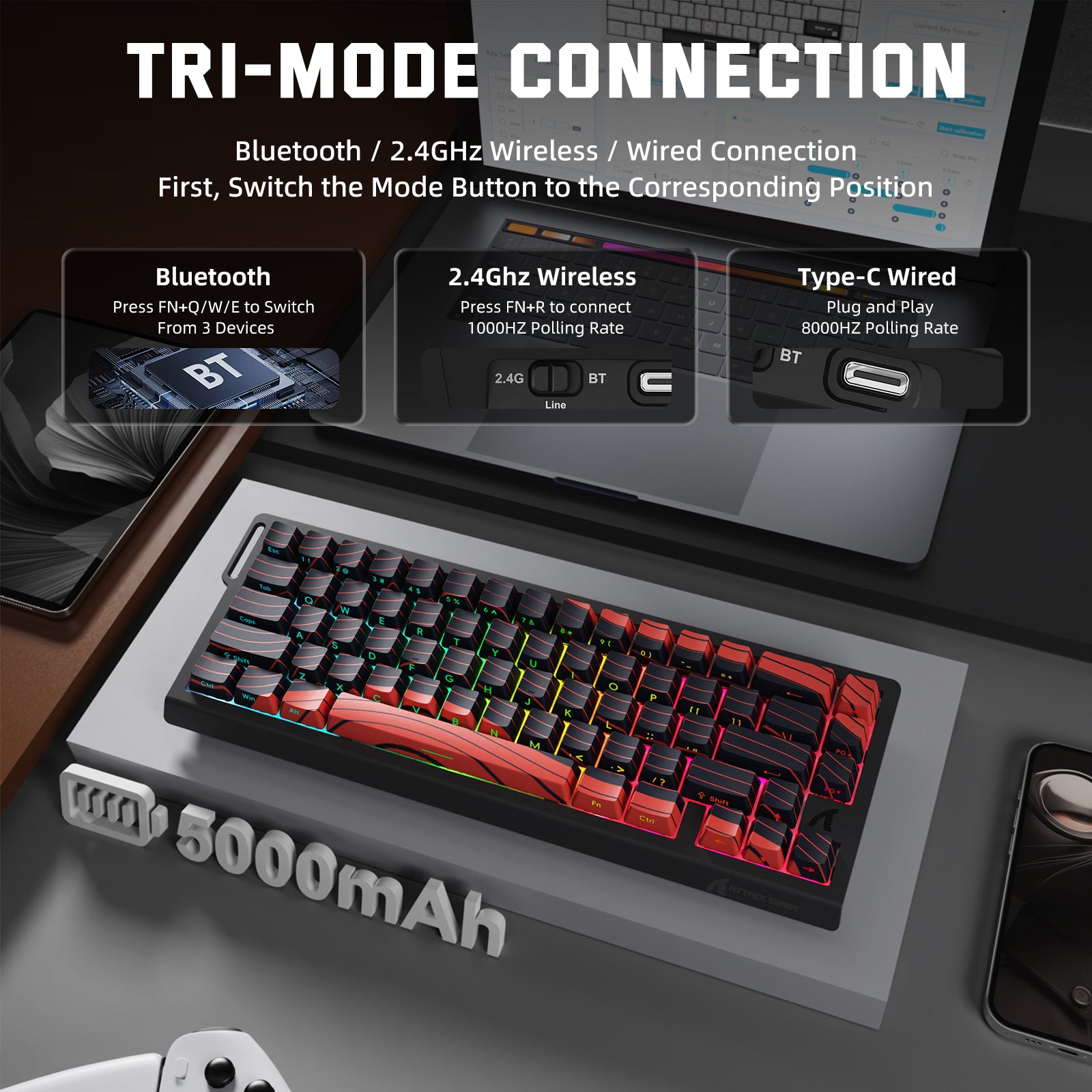 ATTACK SHARK X68PRO HE ワイヤレス ラピッド トリガー キーボード マグネティック スイッチ