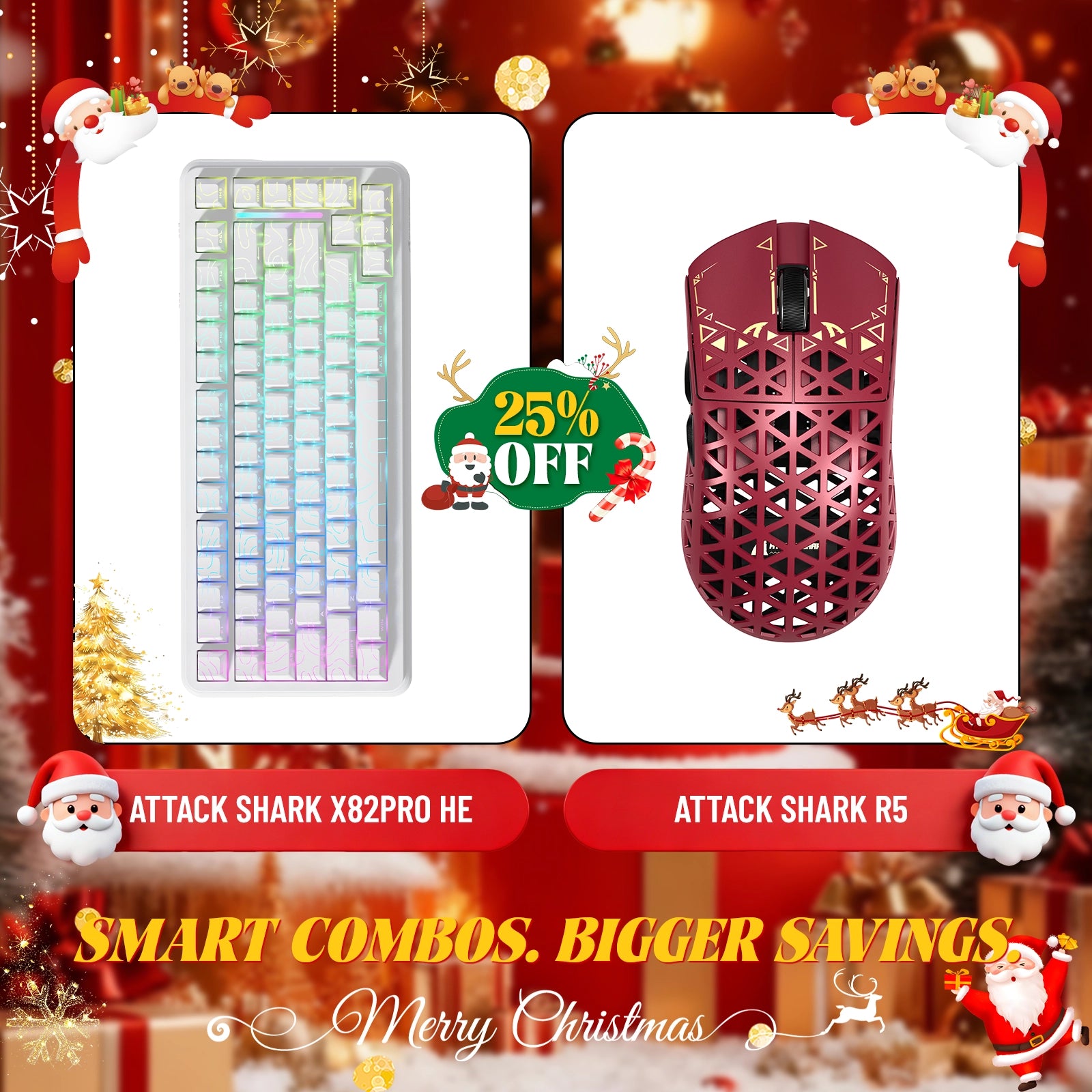 ATTACK SHARK X82PRO HE ラピッドトリガーキーボード + R5 カーボンファイバーワイヤレスゲーミングマウスバンドル