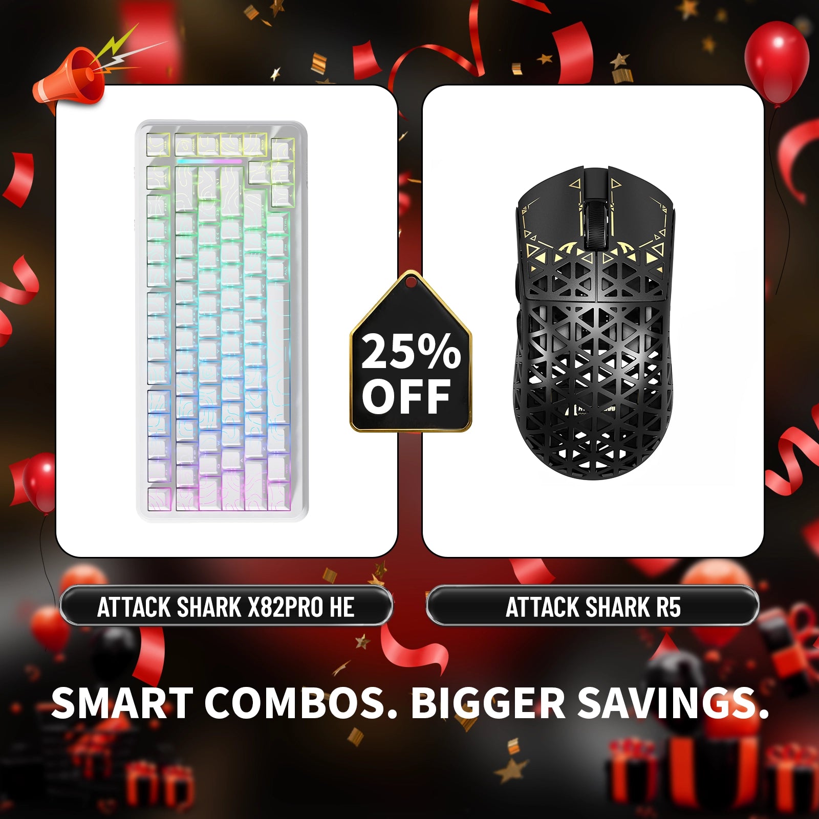 ATTACK SHARK X82PRO HE ラピッドトリガーキーボード + R5 カーボンファイバーワイヤレスゲーミングマウスバンドル
