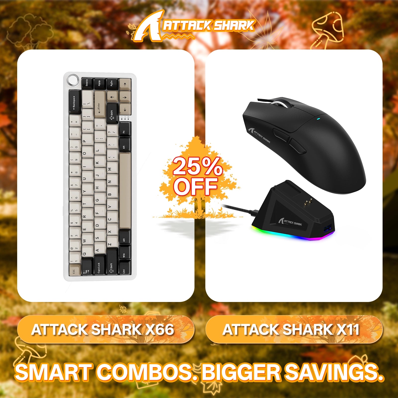ATTACK SHARK X66 ワイヤレスメカニカルキーボード + X11 ワイヤレスゲーミングマウス