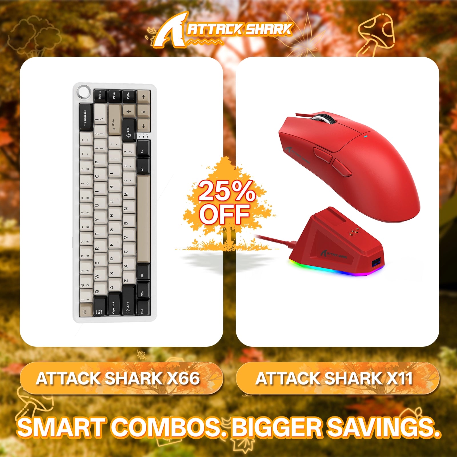 ATTACK SHARK X66 ワイヤレスメカニカルキーボード + X11 ワイヤレスゲーミングマウス