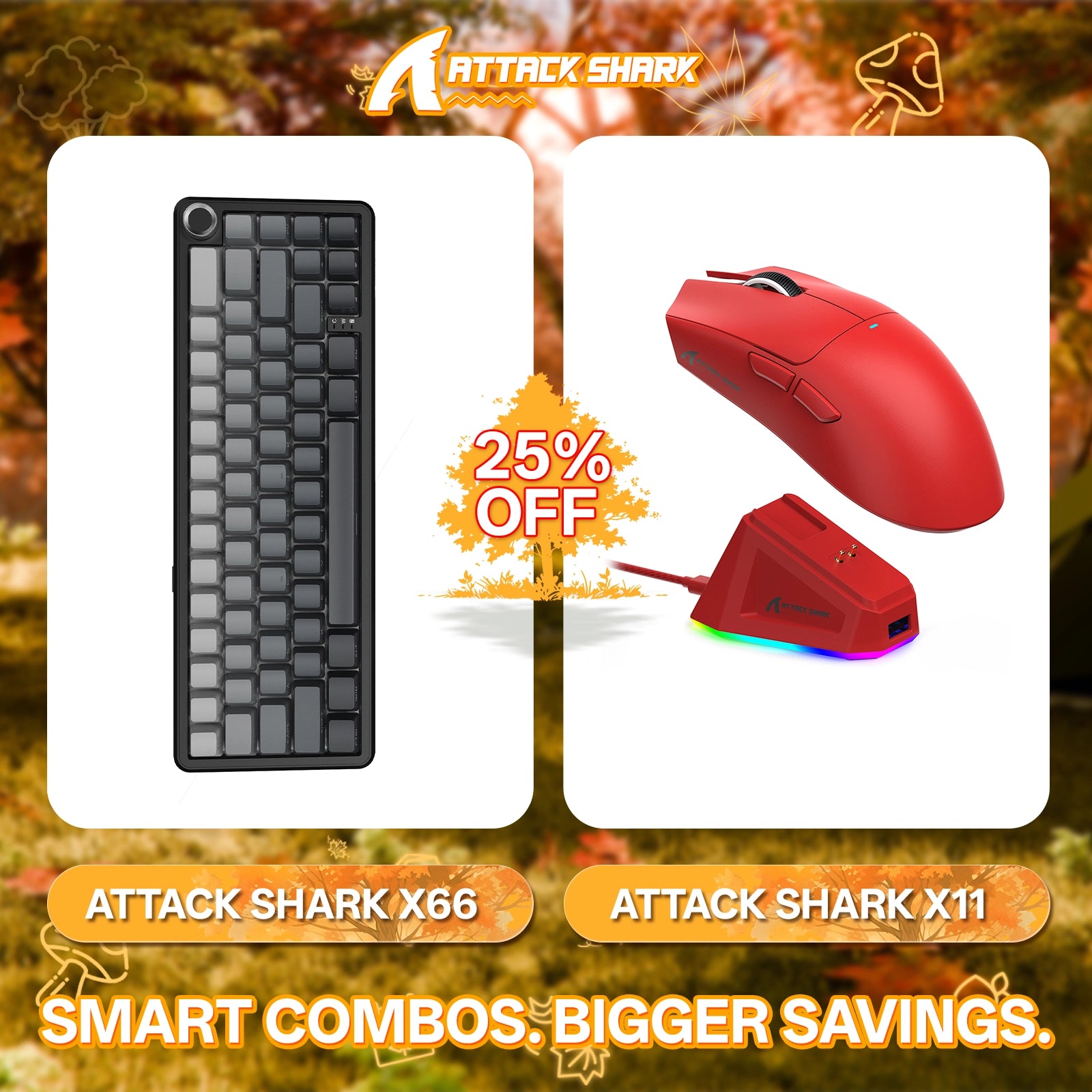ATTACK SHARK X66 ワイヤレスメカニカルキーボード + X11 ワイヤレスゲーミングマウス