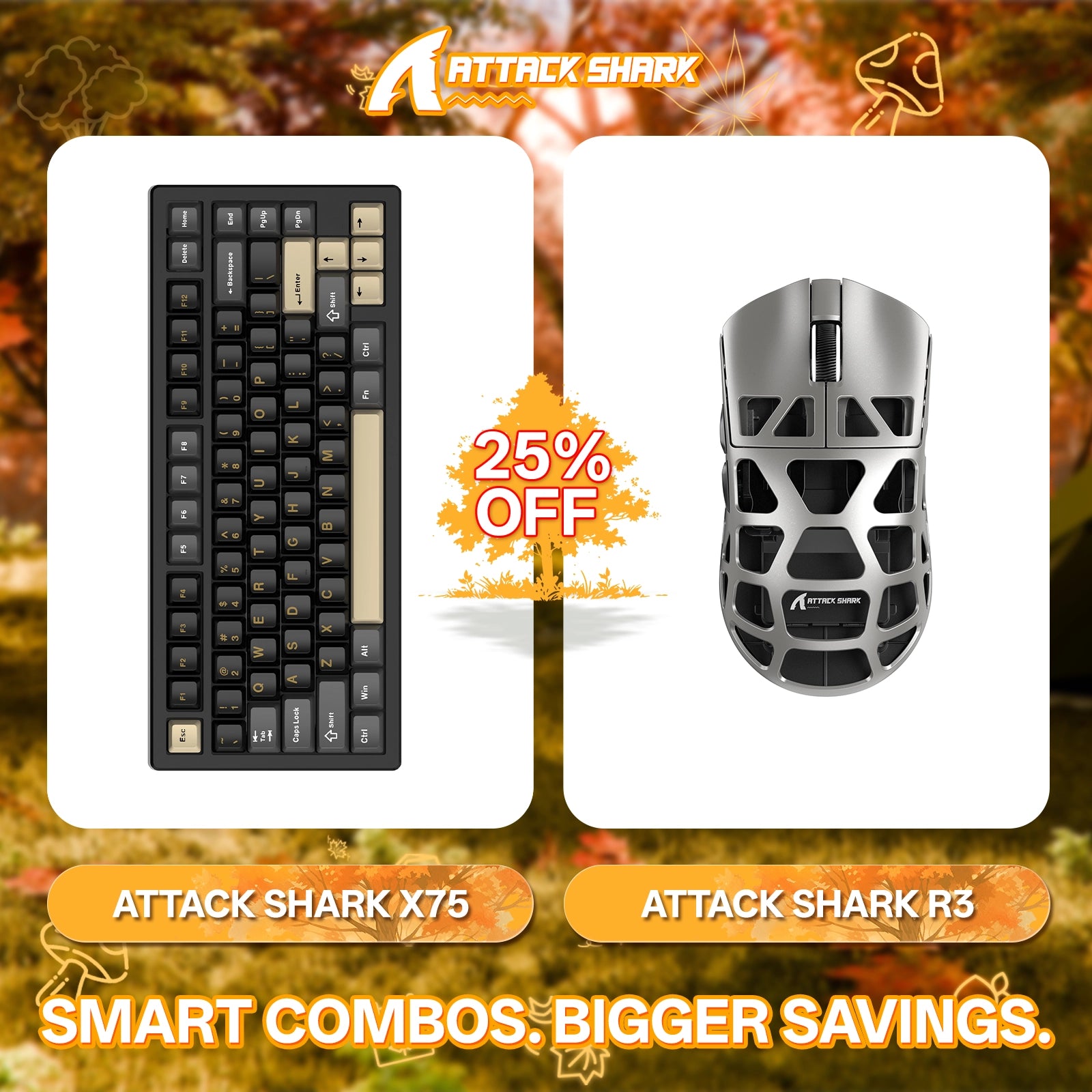 ATTACK SHARK X75 フルアルミニウムキーボード + R3 マグネシウム合金ゲーミングマウスバンドル