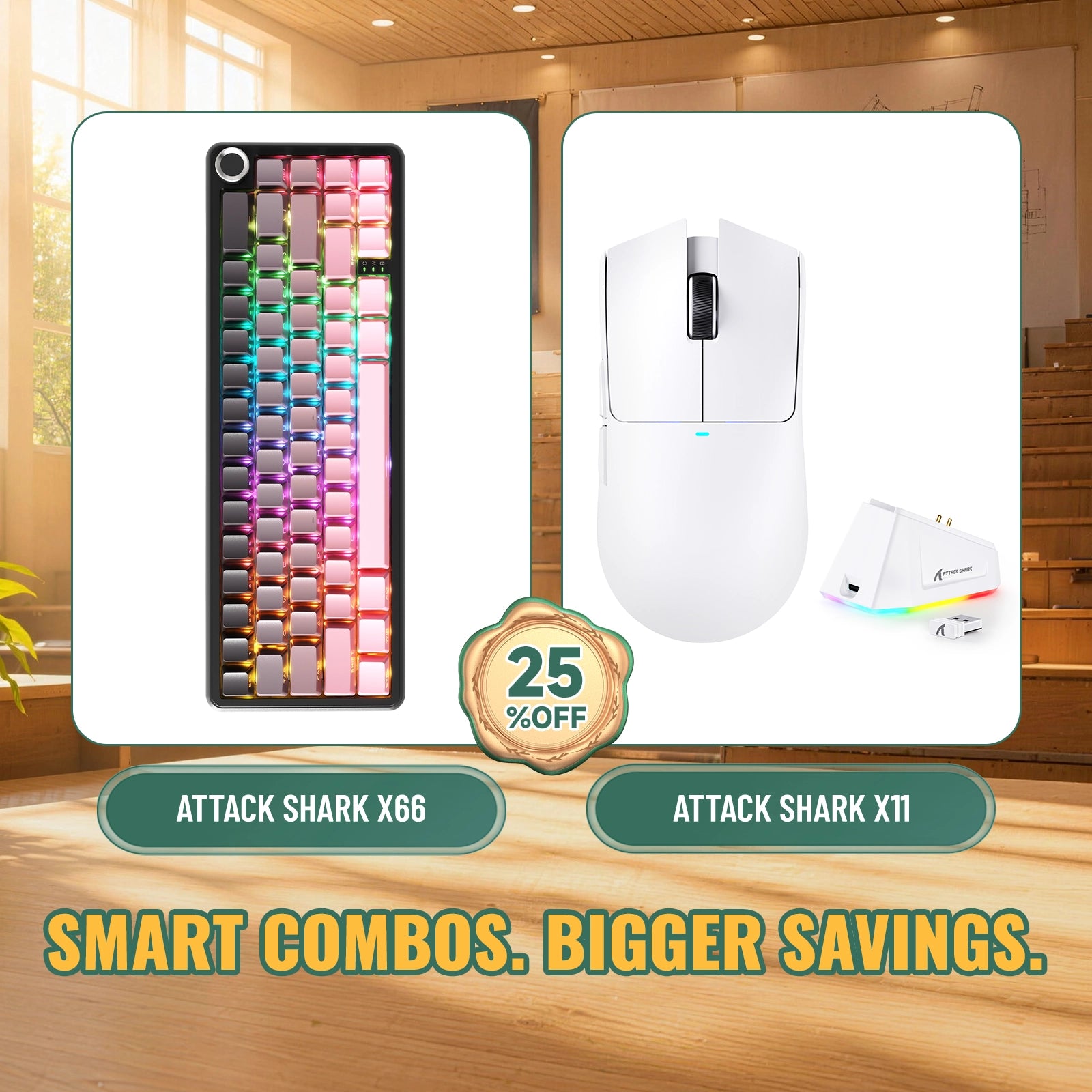 ATTACK SHARK X66 ワイヤレスメカニカルキーボード + X11 ワイヤレスゲーミングマウス バンドル