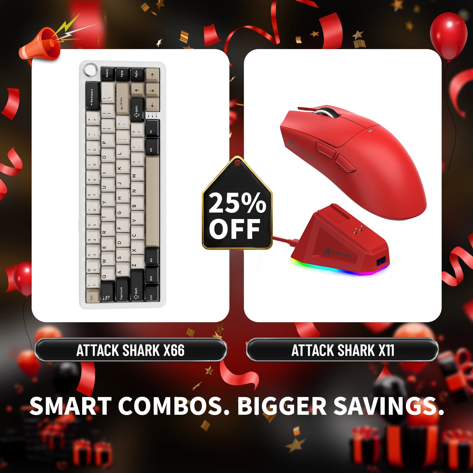 ATTACK SHARK X66 ワイヤレスメカニカルキーボード + X11 ワイヤレスゲーミングマウス