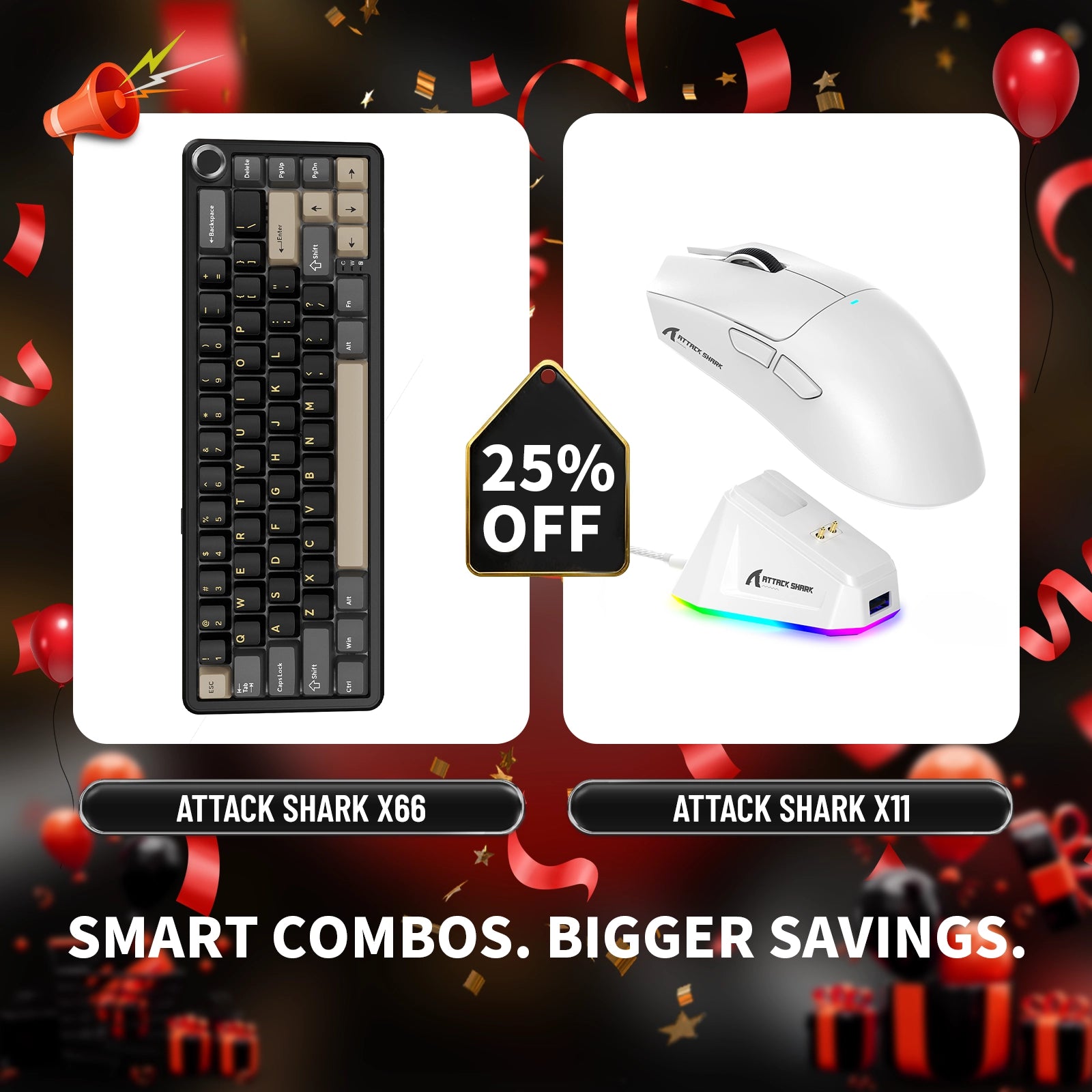 ATTACK SHARK X66 ワイヤレスメカニカルキーボード + X11 ワイヤレスゲーミングマウス