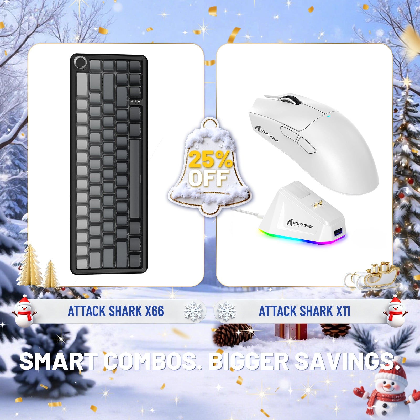 ATTACK SHARK X66 ワイヤレスメカニカルキーボード + X11 ワイヤレスゲーミングマウス