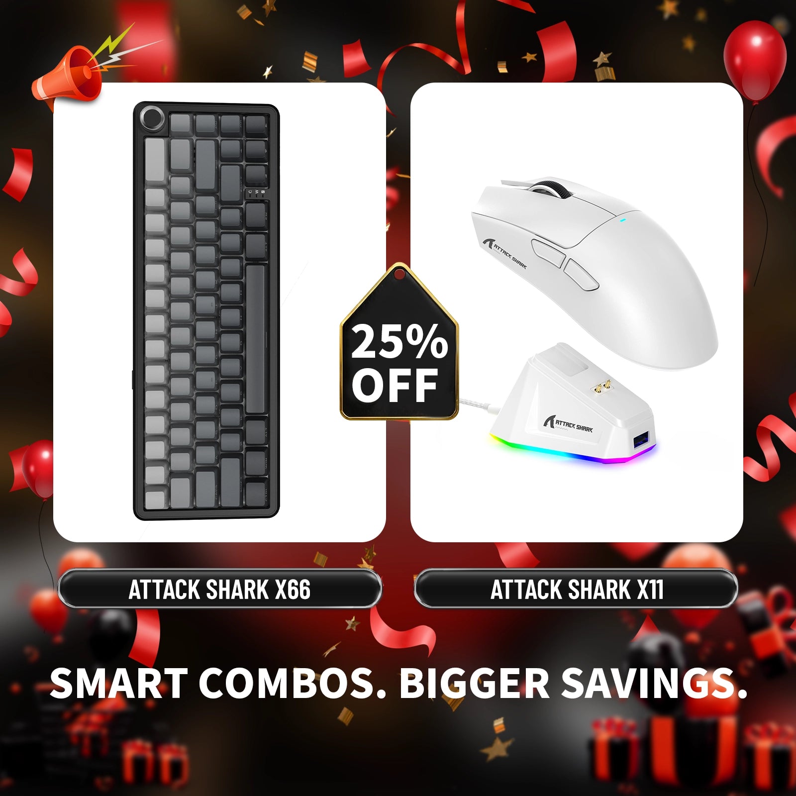 ATTACK SHARK X66 ワイヤレスメカニカルキーボード + X11 ワイヤレスゲーミングマウス