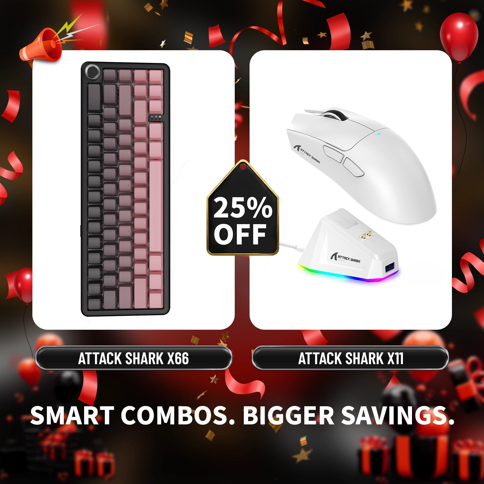 ATTACK SHARK X66 ワイヤレスメカニカルキーボード + X11 ワイヤレスゲーミングマウス