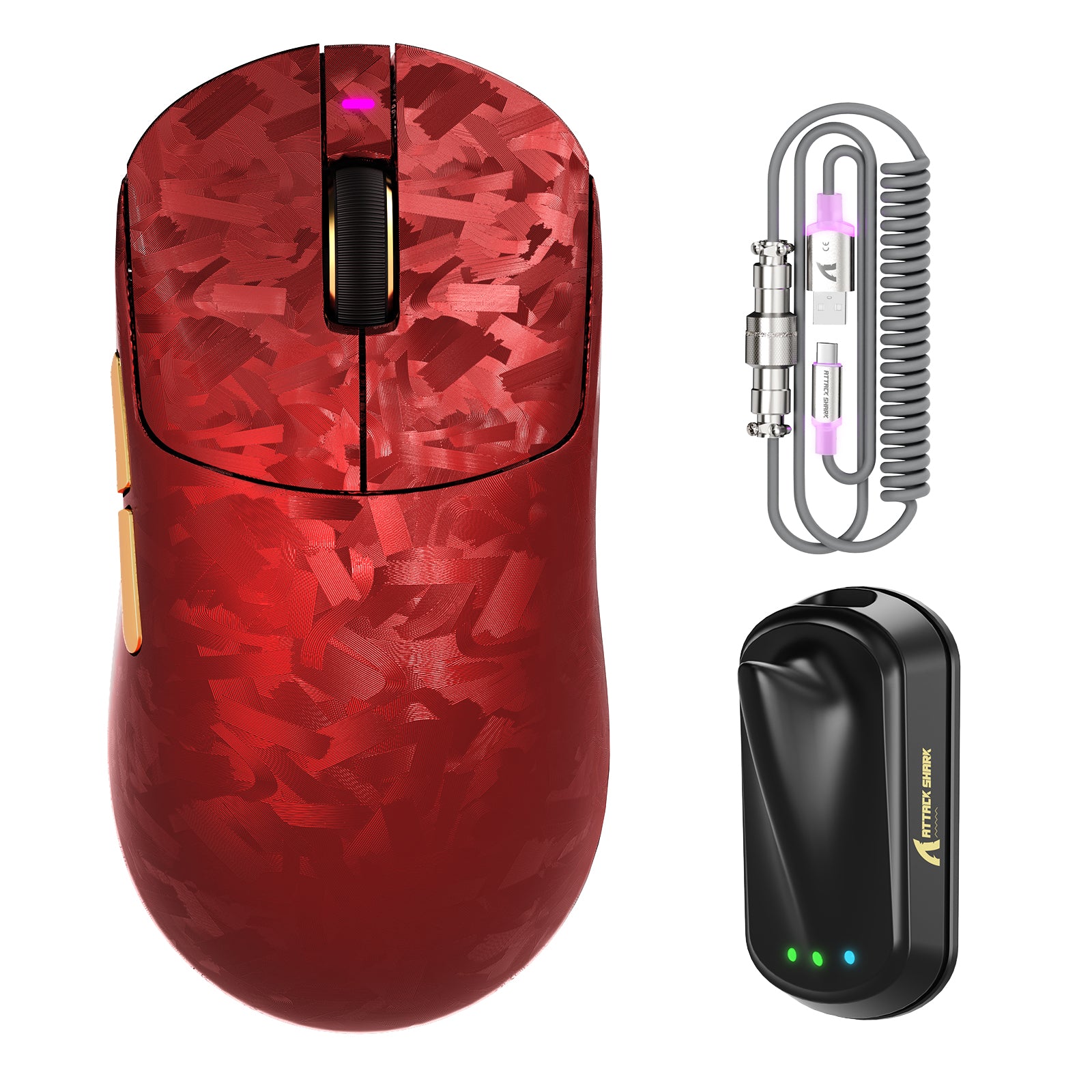 ATTACK SHARK RS3 ULTRA カーボンファイバー ワイヤレス PAW3955MAX ゲーミングマウス C06 Ultra LEDケーブル付き