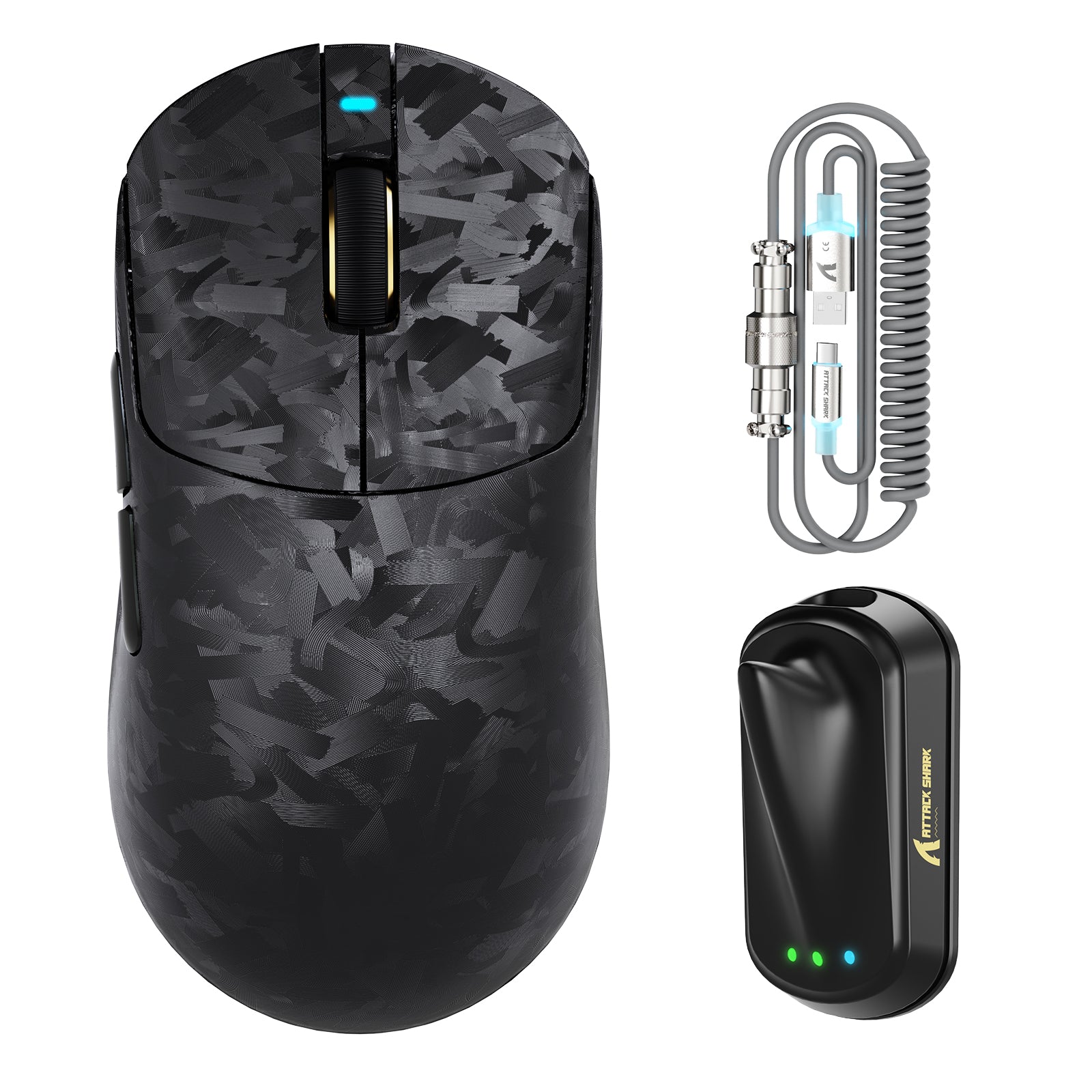 ATTACK SHARK RS3 ULTRA カーボンファイバー ワイヤレス PAW3955MAX ゲーミングマウス C06 Ultra LEDケーブル付き