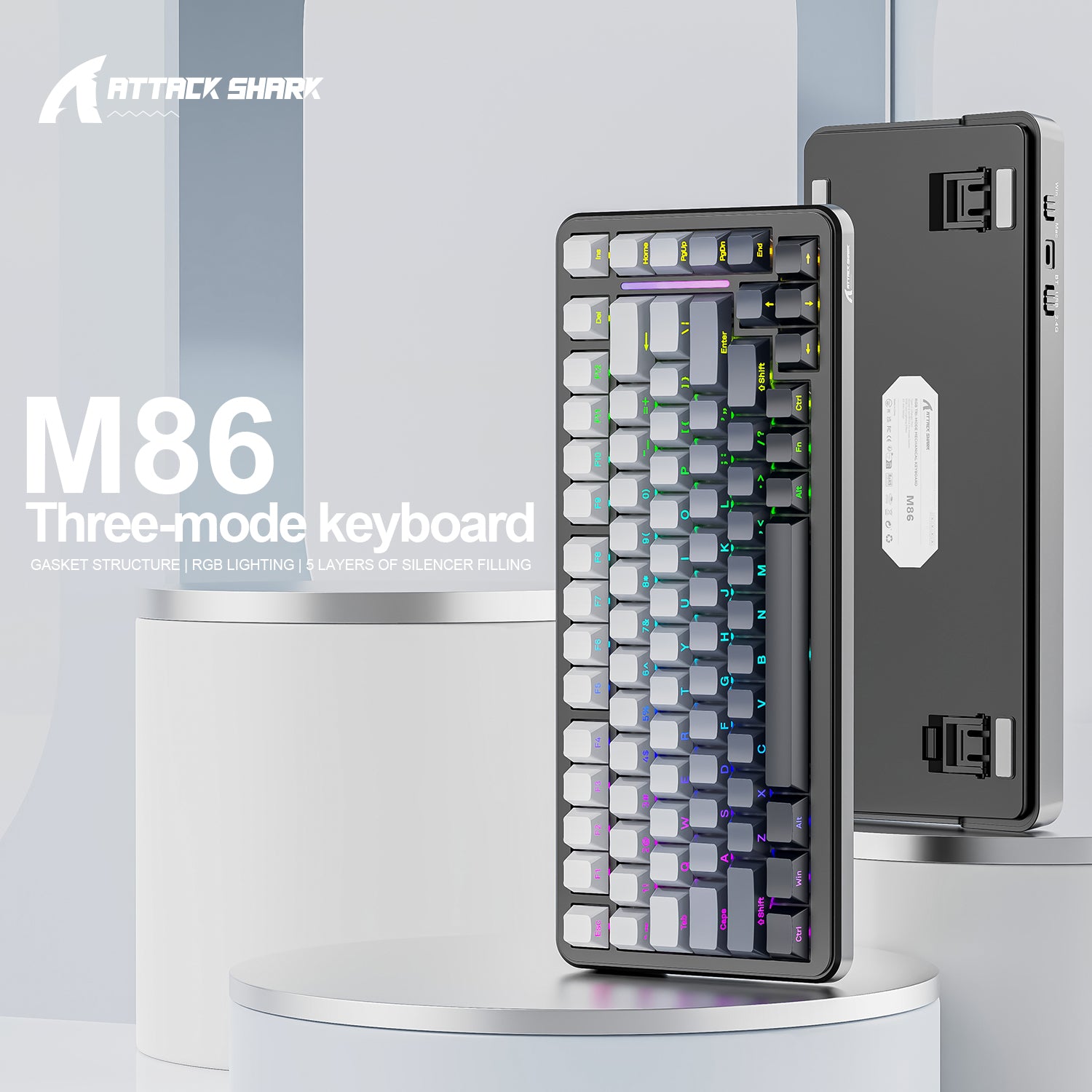 ATTACK SHARK M86 トライモードガスケット メカニカル キーボード