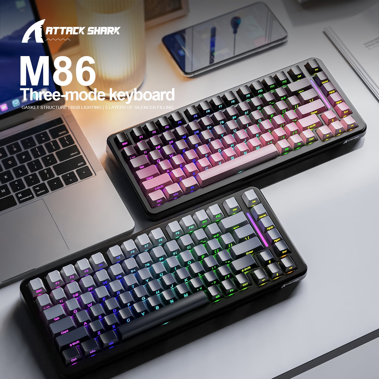 ATTACK SHARK M86 トライモードガスケット メカニカル キーボード