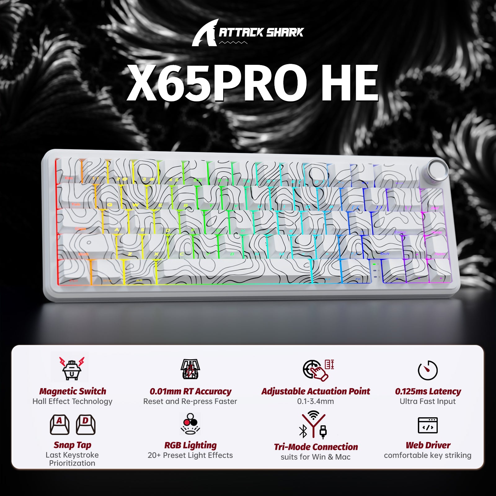 ATTACK SHARK X65PRO HE ワイヤレスラピッドトリガーキーボード マグネティックスイッチ
