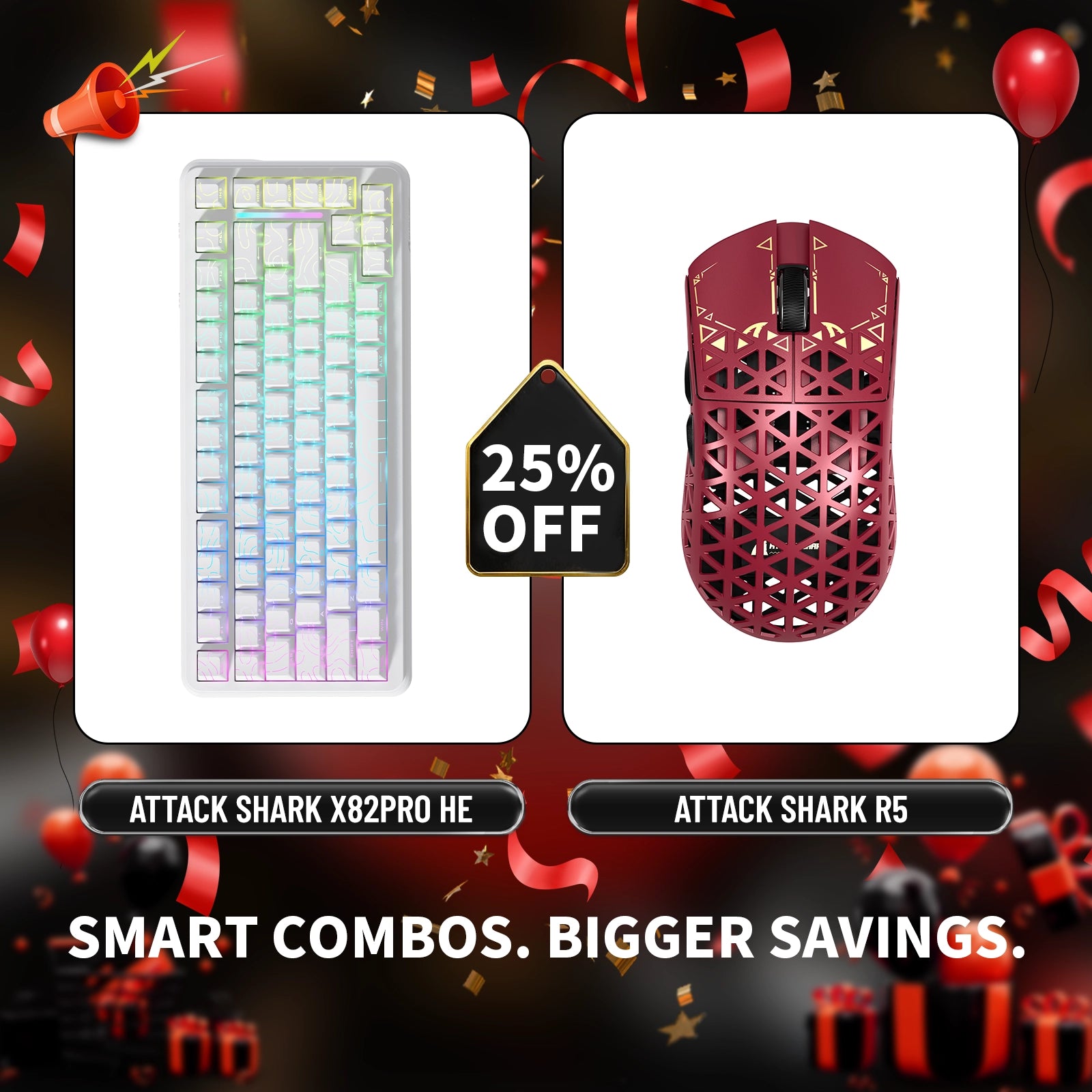 ATTACK SHARK X82PRO HE ラピッドトリガーキーボード + R5 カーボンファイバーワイヤレスゲーミングマウスバンドル