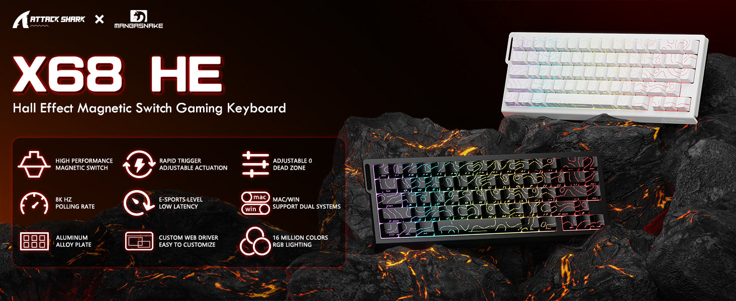 ATTACK SHARK X68 HE ラピッドトリガーキーボード マグネティックスイッチ C01PRO コイルケーブル付き