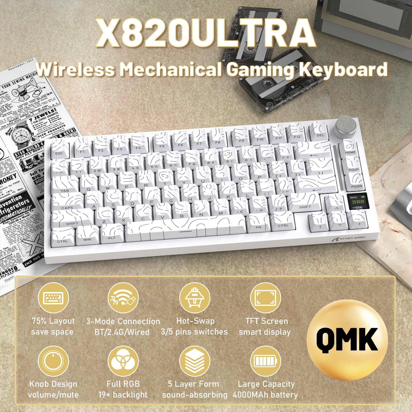 ATTACK SHARK X820ULTRA メカニカルキーボード(C01ULTRA コイルケーブル付き)