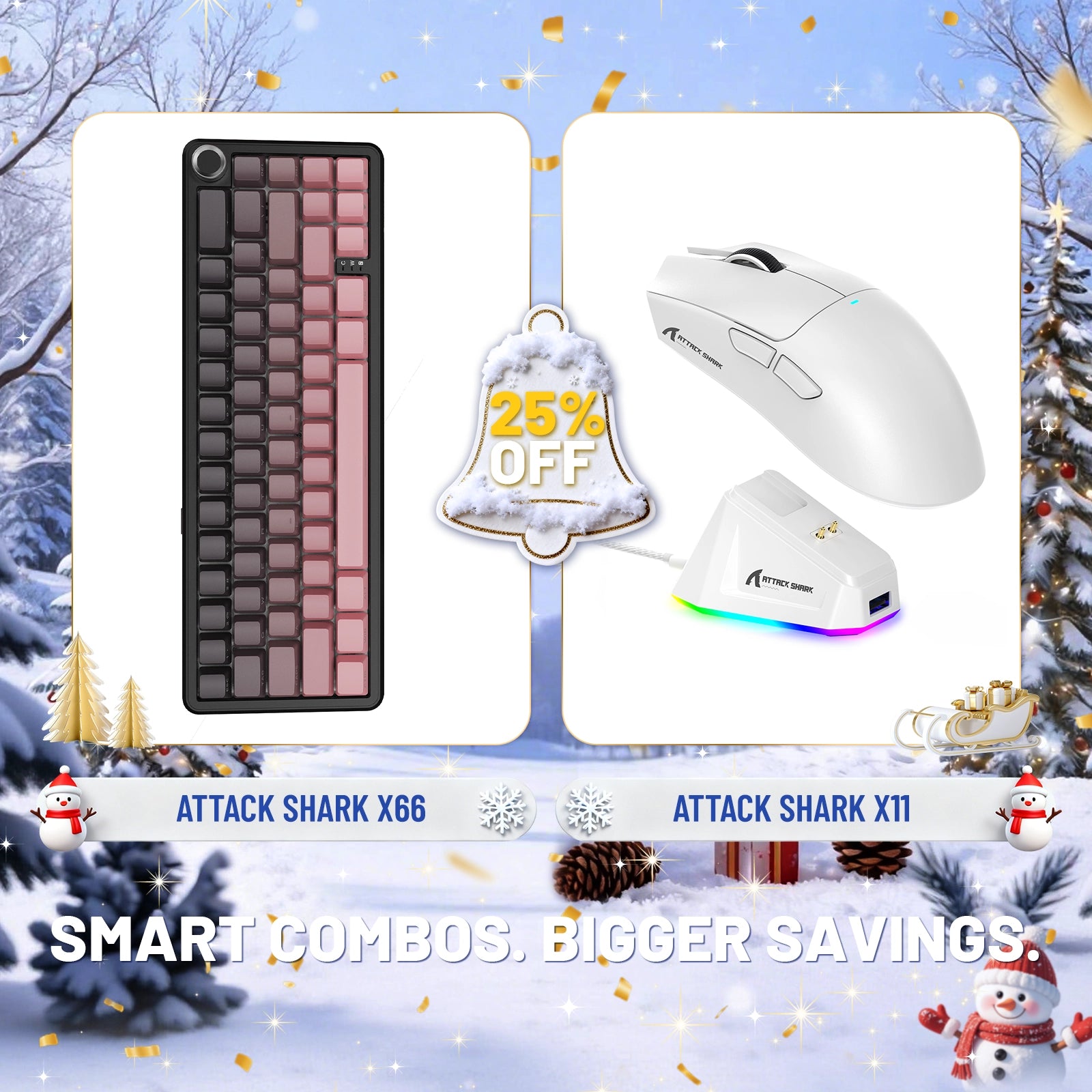 ATTACK SHARK X66 ワイヤレスメカニカルキーボード + X11 ワイヤレスゲーミングマウス