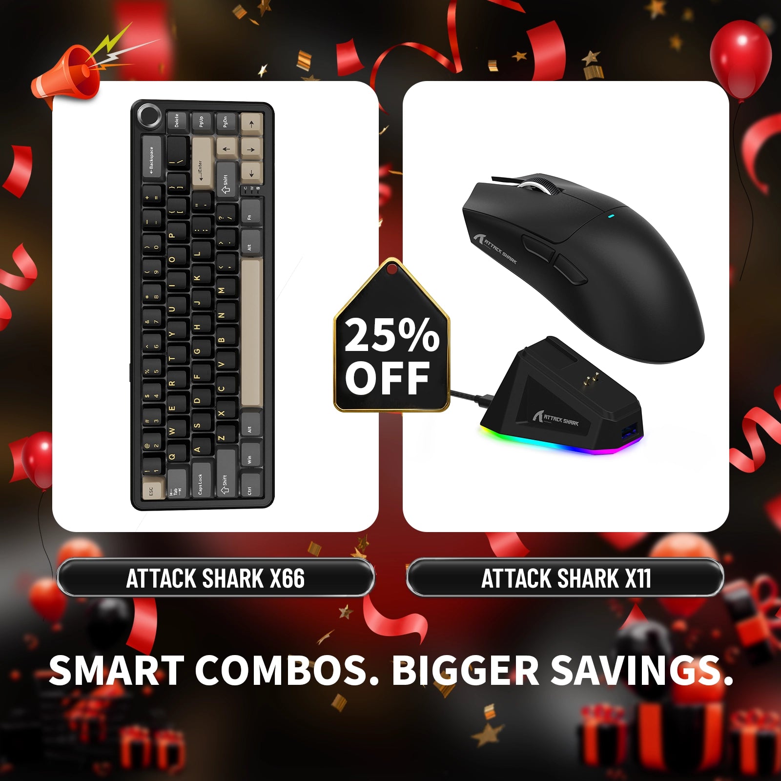 ATTACK SHARK X66 ワイヤレスメカニカルキーボード + X11 ワイヤレスゲーミングマウス
