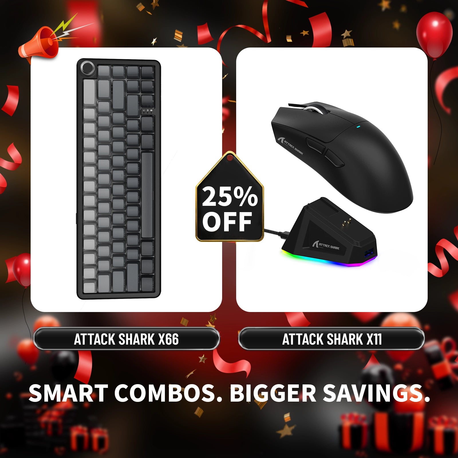 ATTACK SHARK X66 ワイヤレスメカニカルキーボード + X11 ワイヤレスゲーミングマウス