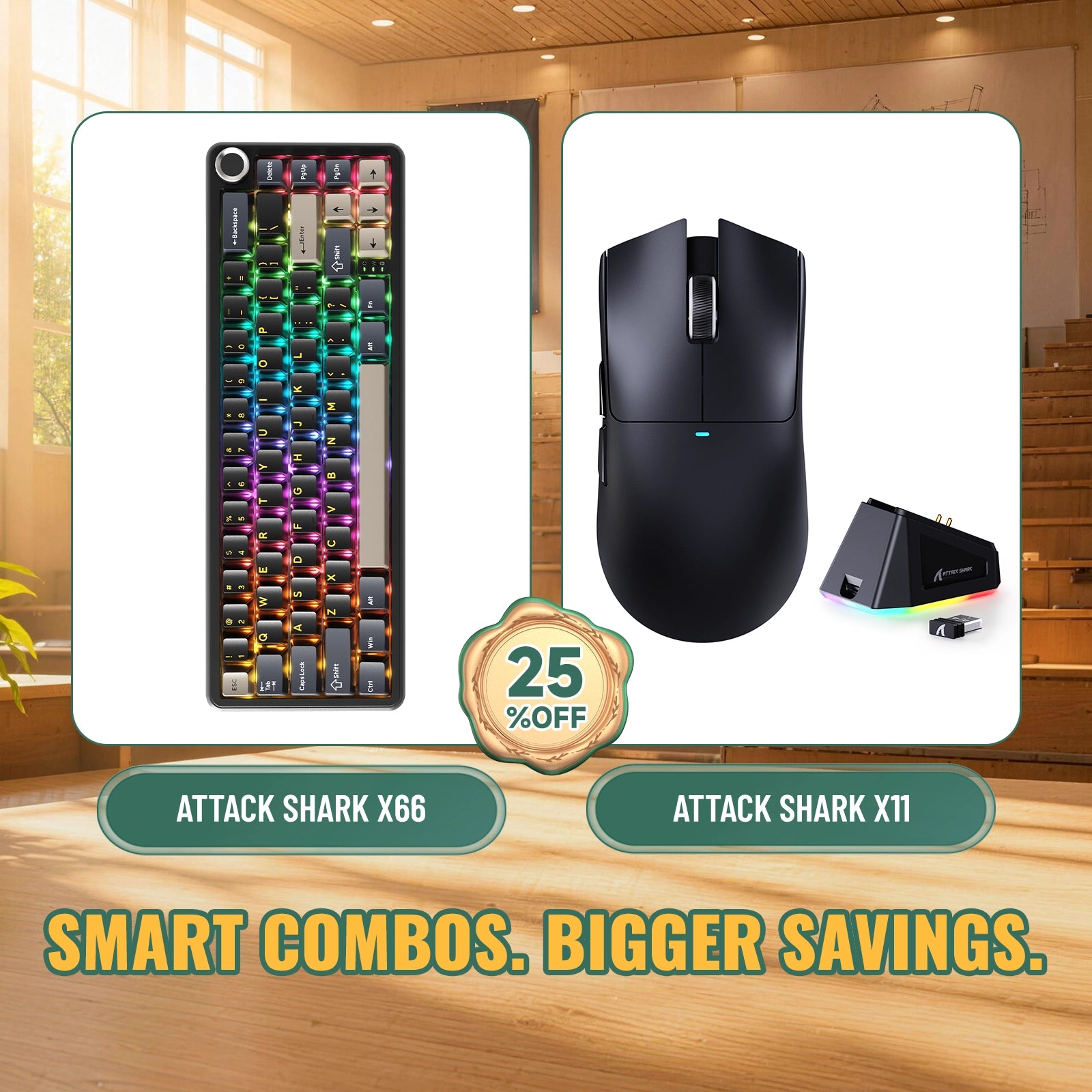 ATTACK SHARK X66 ワイヤレスメカニカルキーボード + X11 ワイヤレスゲーミングマウス バンドル