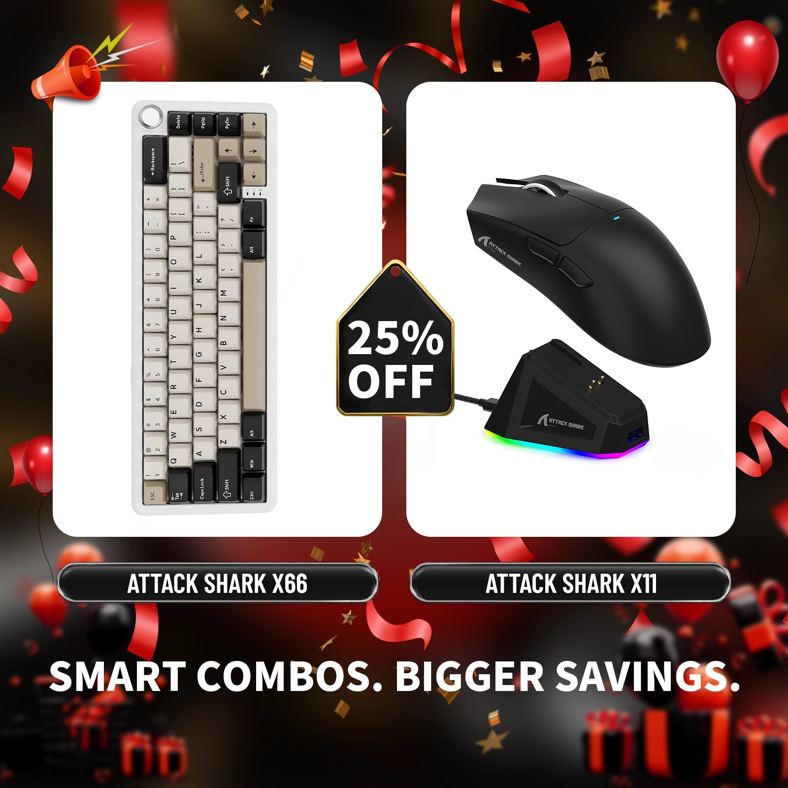 ATTACK SHARK X66 ワイヤレスメカニカルキーボード + X11 ワイヤレスゲーミングマウス