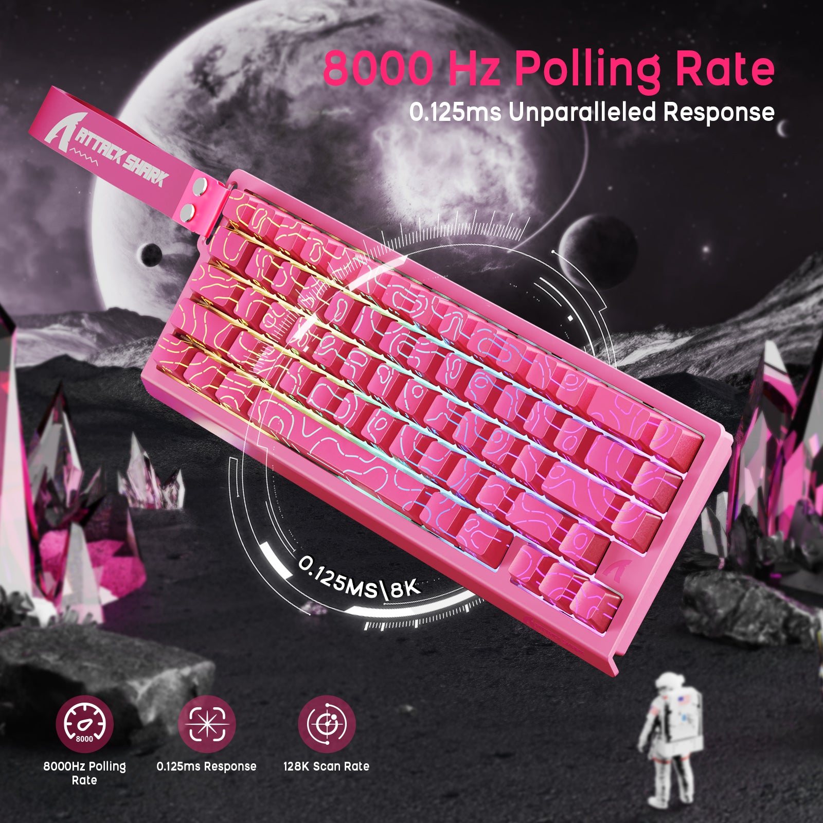 ATTACK SHARK X68HE Pink Magnetic Keyboard with 8000Hz Polling Rate and 0.125ms Response