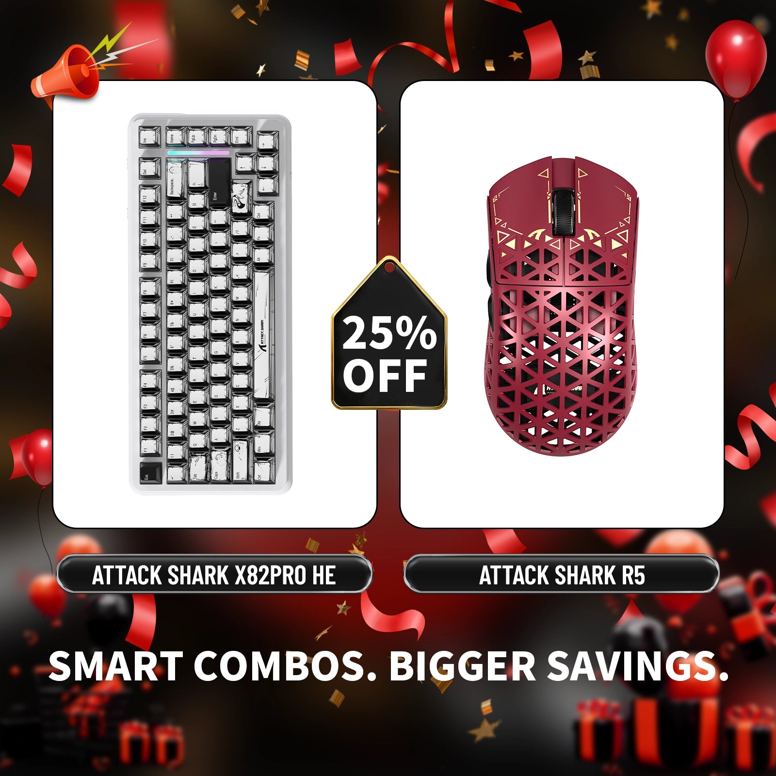 ATTACK SHARK X82PRO HE ラピッドトリガーキーボード + R5 カーボンファイバーワイヤレスゲーミングマウスバンドル