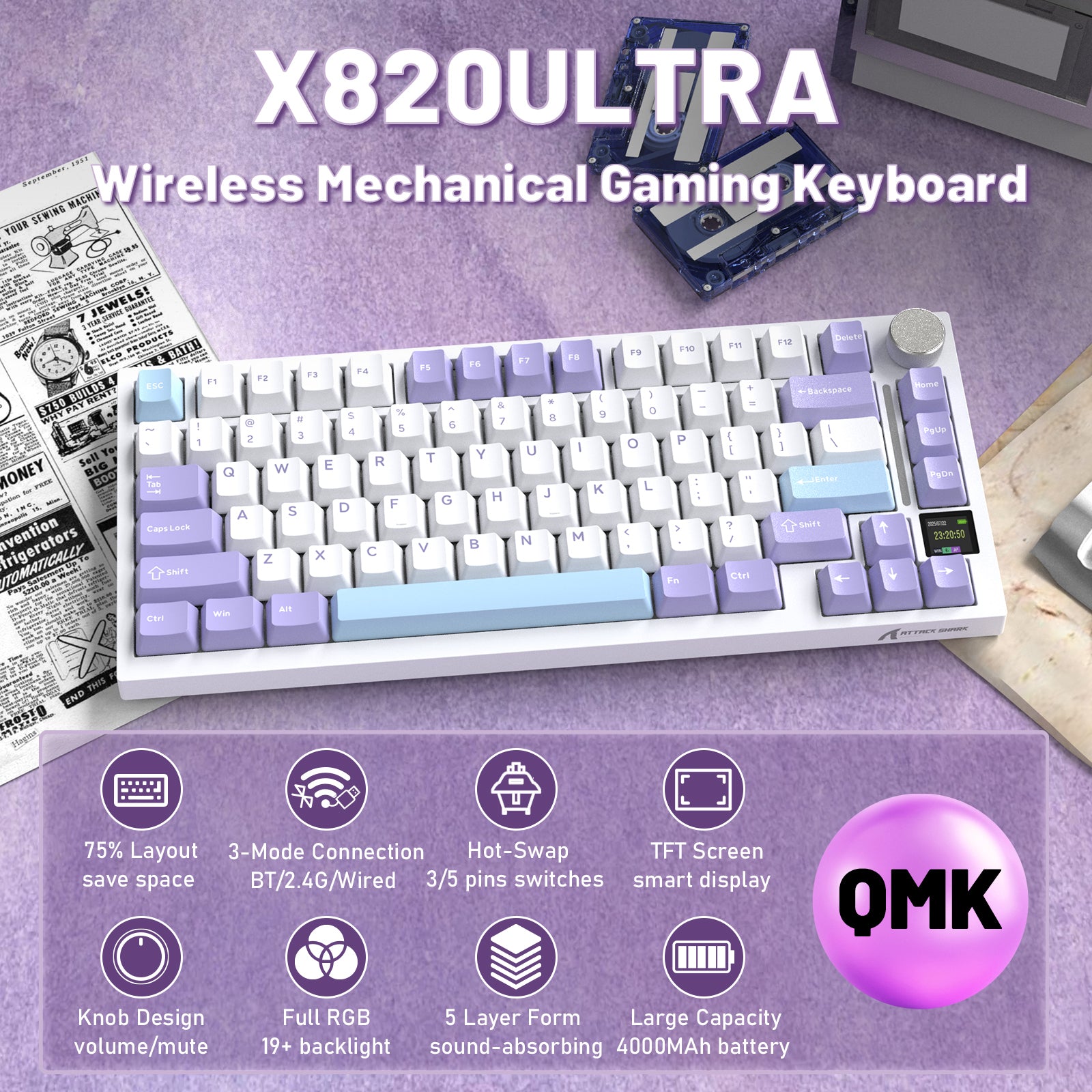 ATTACK SHARK X820ULTRA メカニカルキーボード(C01ULTRA コイルケーブル付き)