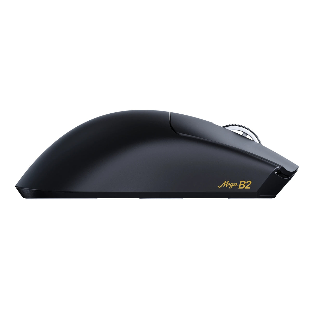 Black ATTACK SHARK Mega B2 wireless gaming mouse side profile with gold logo