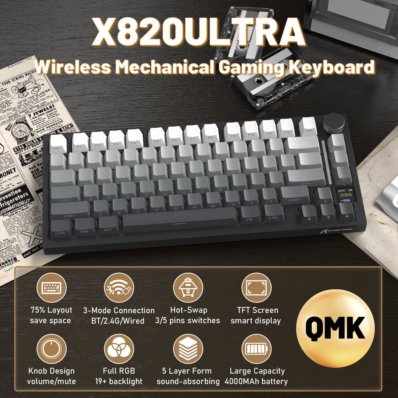 ATTACK SHARK X820ULTRA メカニカルキーボード C01ULTRA コイルケーブル付き