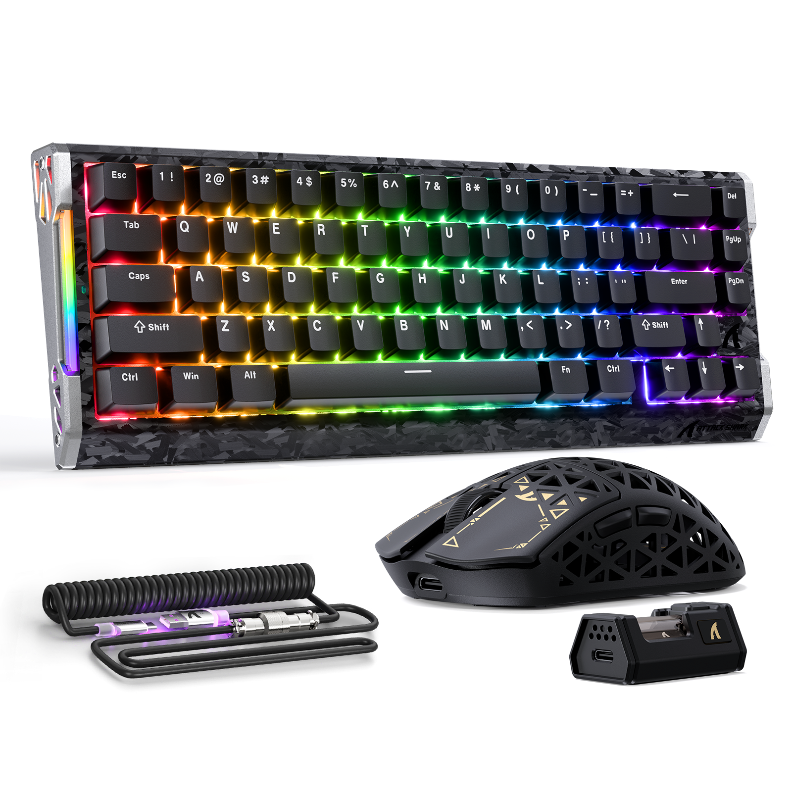 ATTACK SHARK R68 HE & R5 ULTRA カーボンファイバー ゲーミングバンドル C01 ULTRA コイルケーブル付き