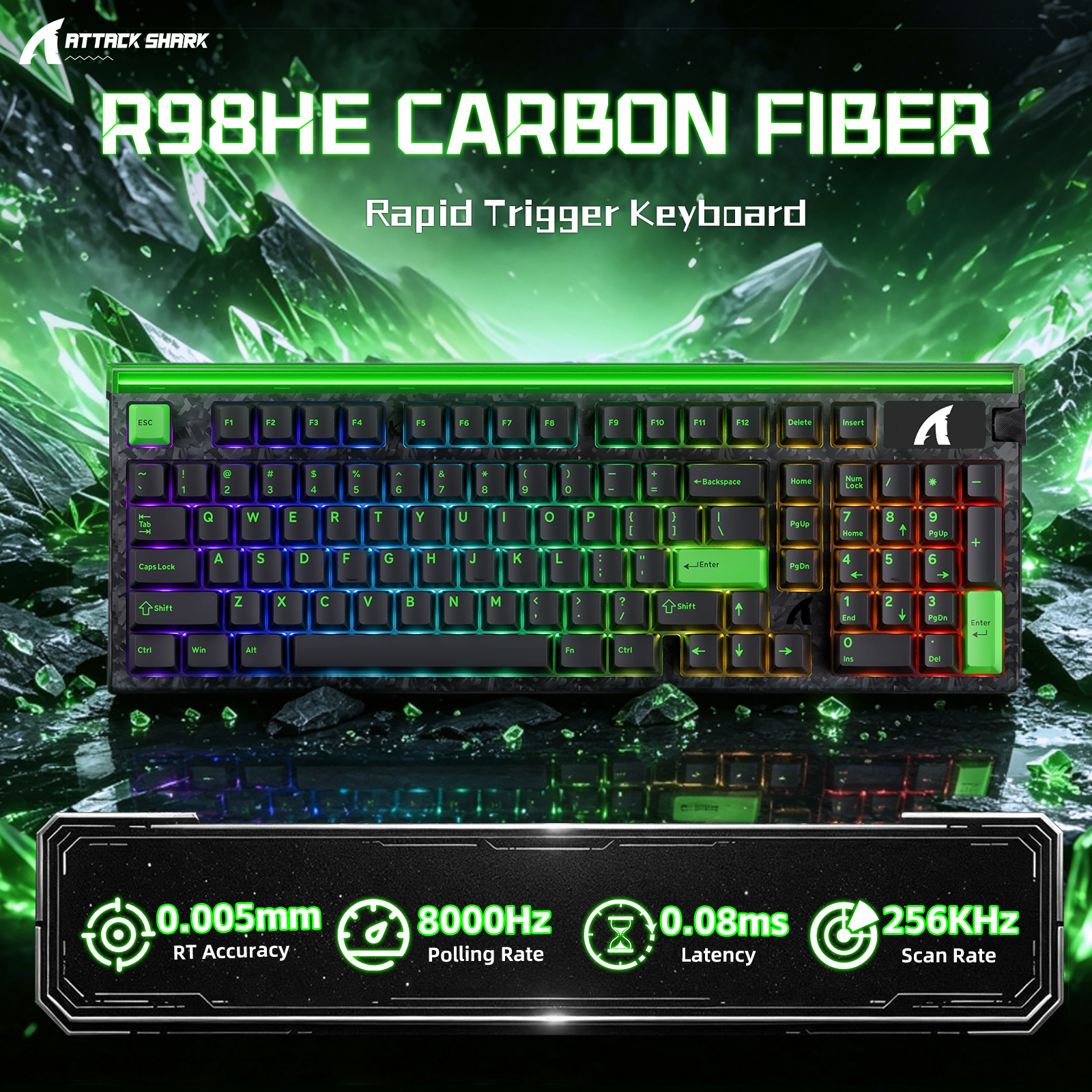 ATTACK SHARK R98 HE カーボンファイバー有線ラピッドトリガー磁気スイッチキーボード C01 Ultra RGB コイルケーブル付き