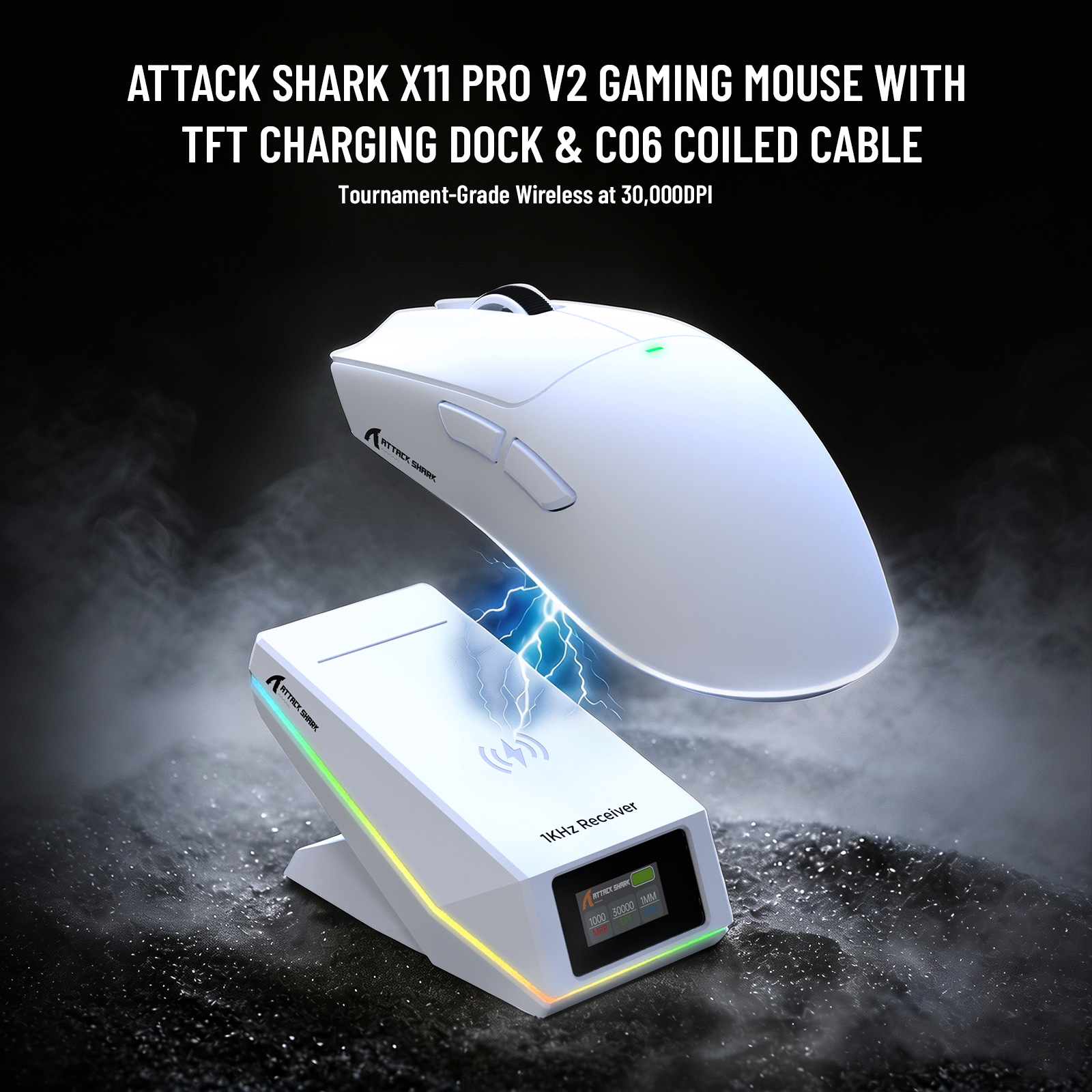 ATTACK SHARK X11 PRO V2 ワイヤレスゲーミングマウス TFTディスプレイ付き充電ドック C06コイルケーブル付き