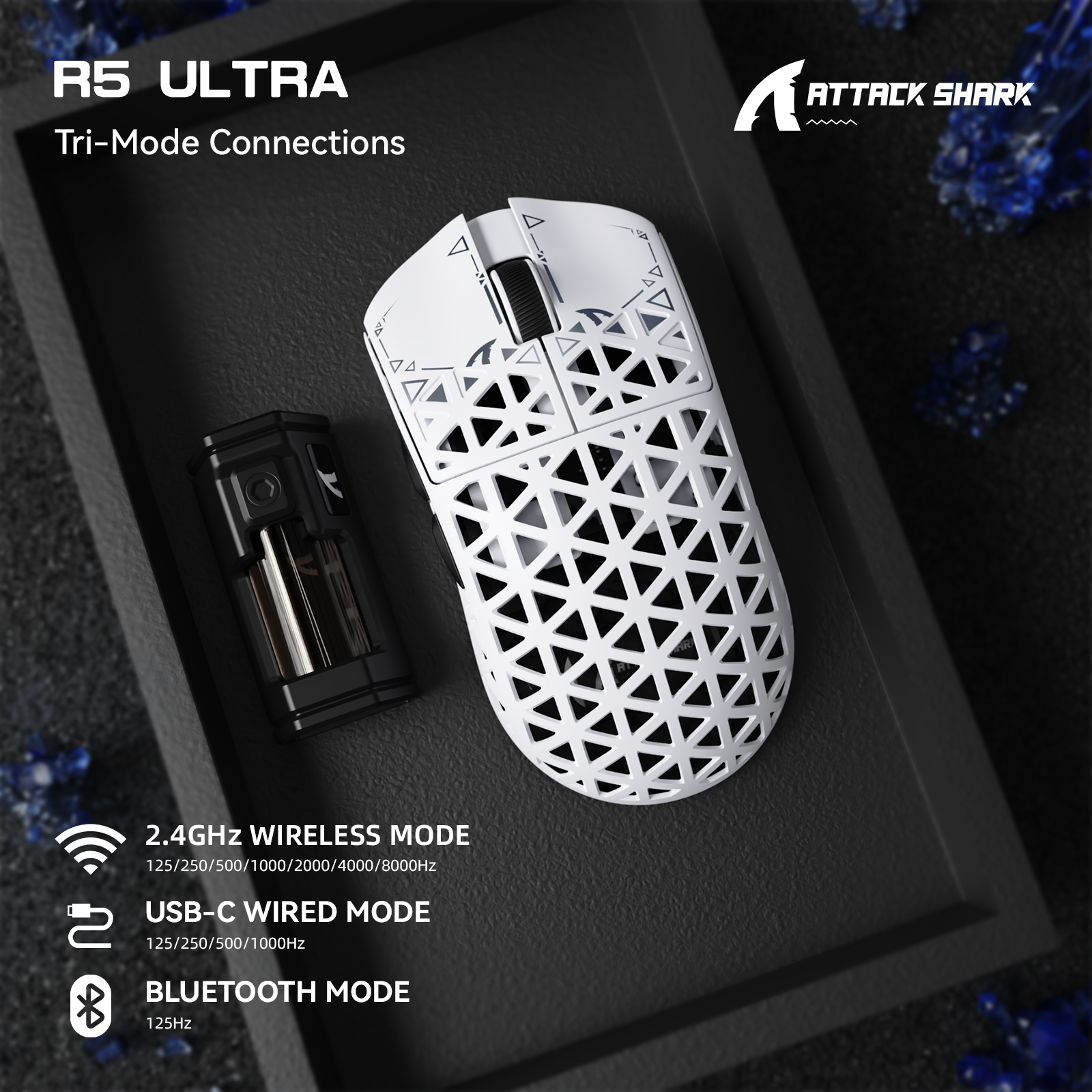 ATTACK SHARK R5 ウルトラカーボンファイバーワイヤレス 8K PAW3950MAX ゲーミングマウス