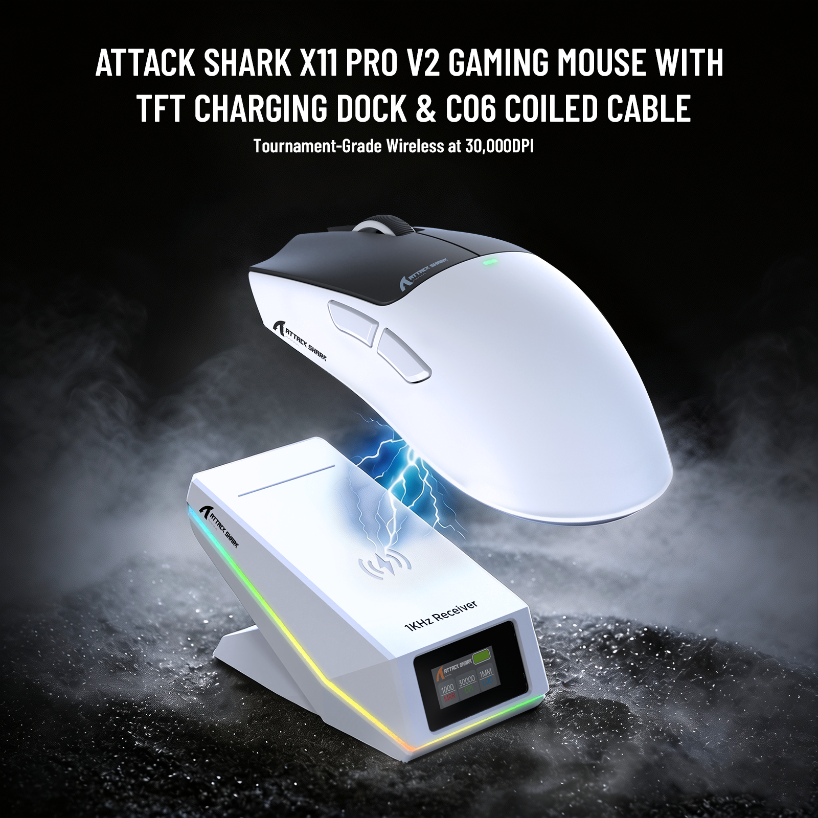 ATTACK SHARK X11 PRO V2 ワイヤレスゲーミングマウス TFTディスプレイ付き充電ドック C06コイルケーブル付き