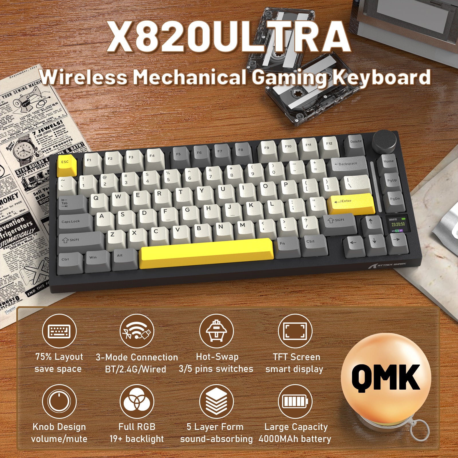 ATTACK SHARK X820ULTRA メカニカルキーボード(C01ULTRA コイルケーブル付き)