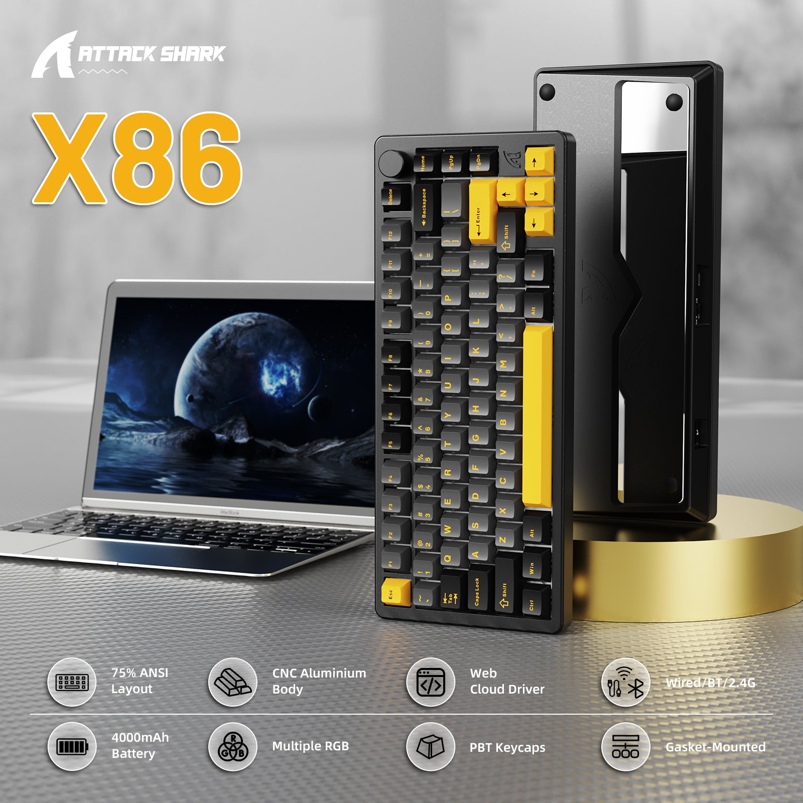 ATTACK SHARK X86 フル アルミニウム キーボード