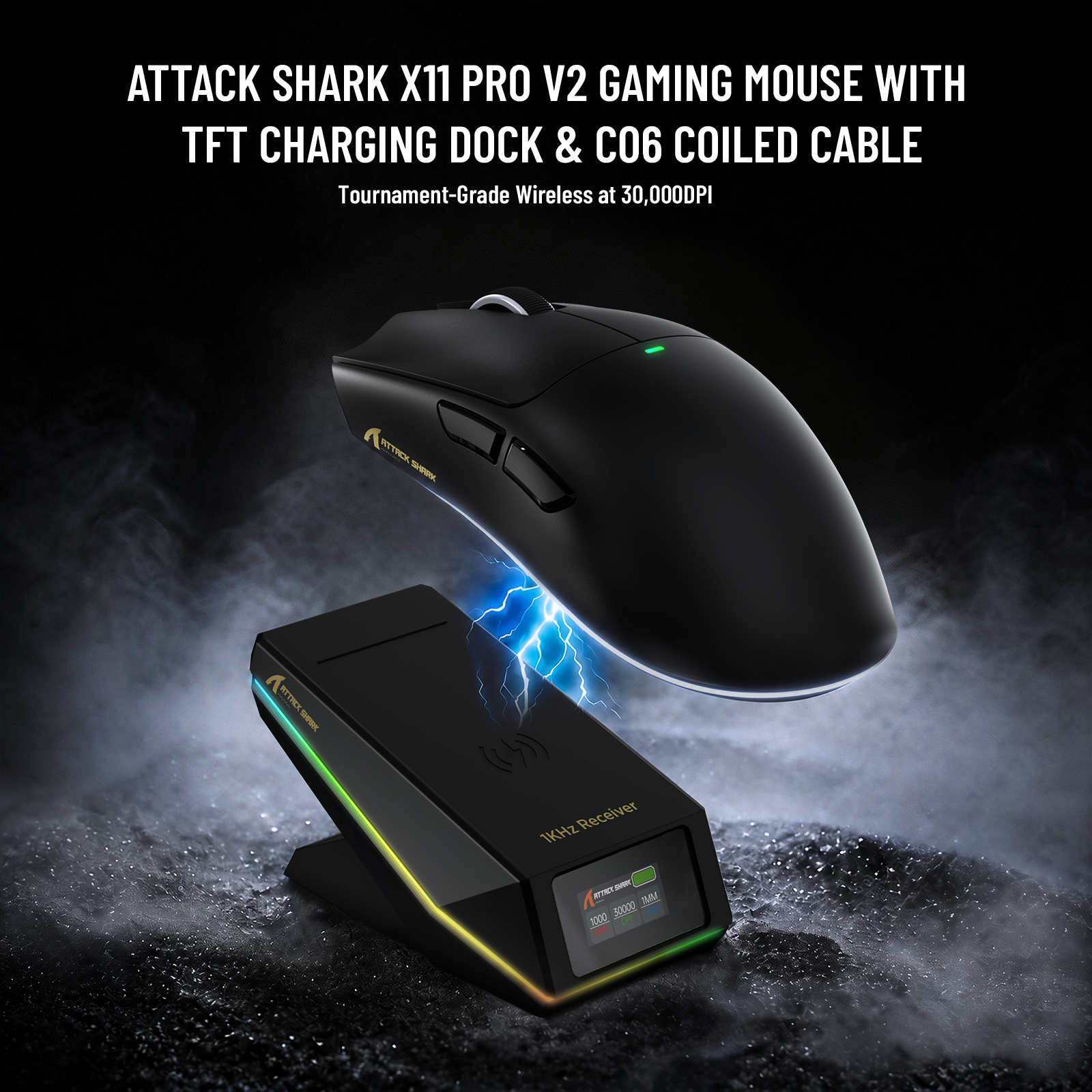 ATTACK SHARK X11 PRO V2 ワイヤレスゲーミングマウス TFTディスプレイ付き充電ドック C06コイルケーブル付き