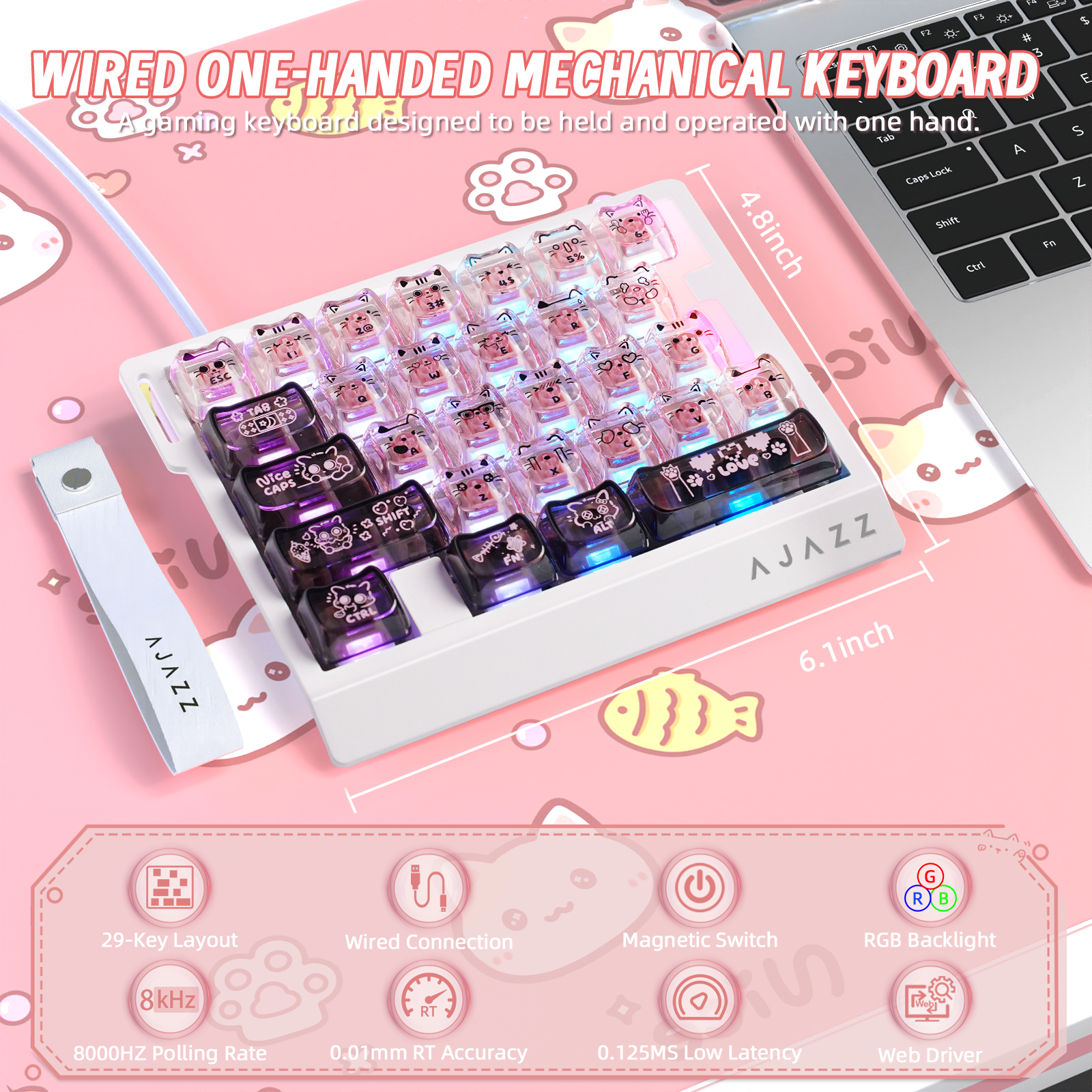 ATTACK SHARK X AJAZZ AK029 Wired One-Handed Gaming Keyboard