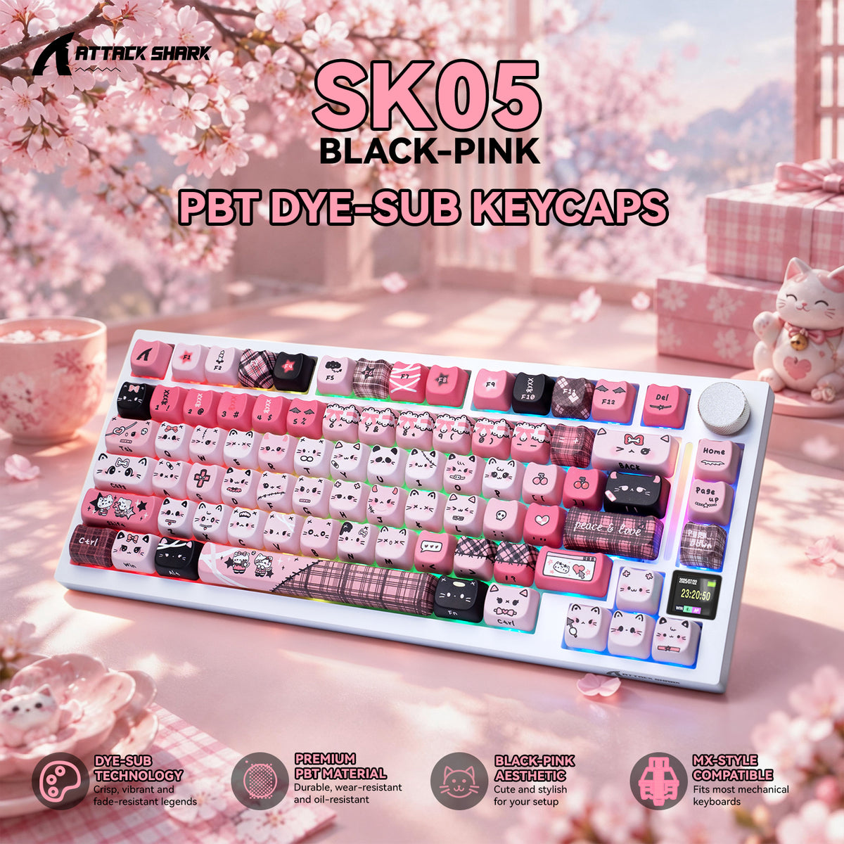 ATTACK SHARK SK05 118/119キー PBTキーキャップ、MOA、ANSI