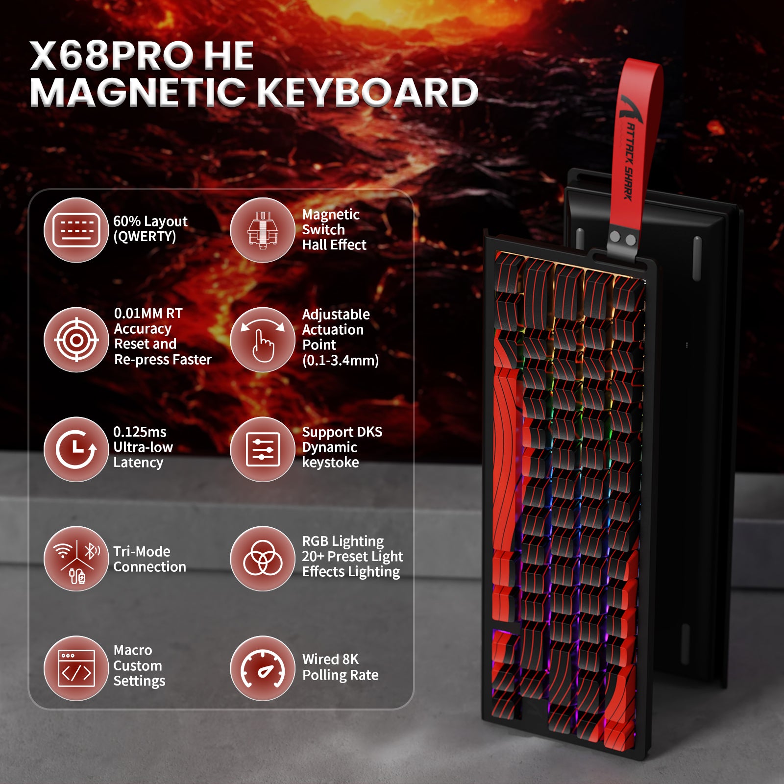 ATTACK SHARK X68PRO HE ワイヤレスラピッドトリガーキーボード コイルケーブル付き