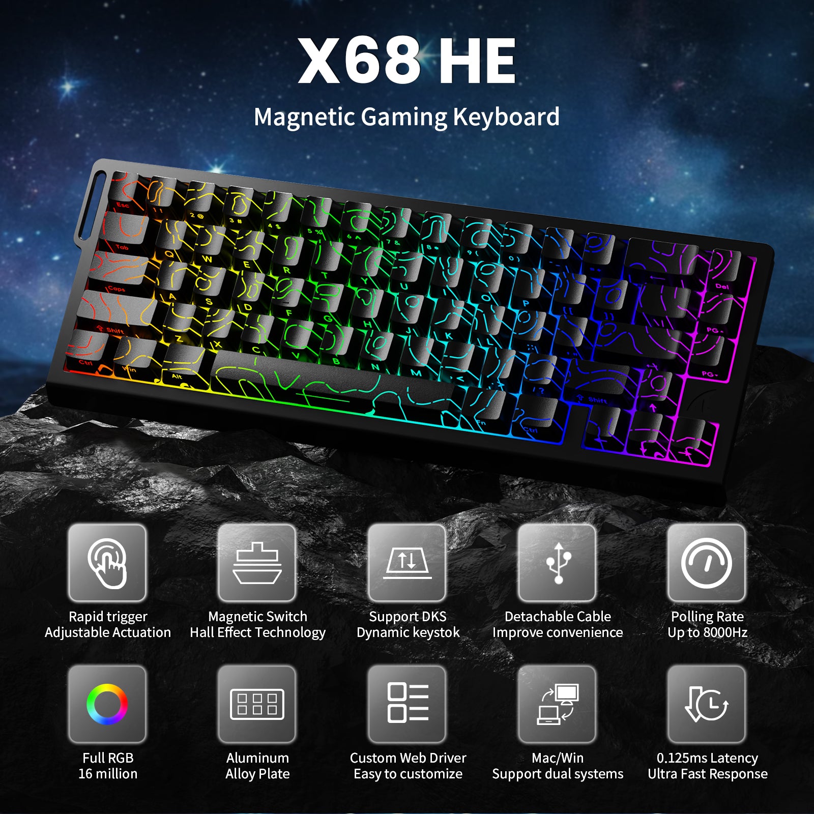 ATTACK SHARK X68 HE Magnetic Gaming Keyboard with Features