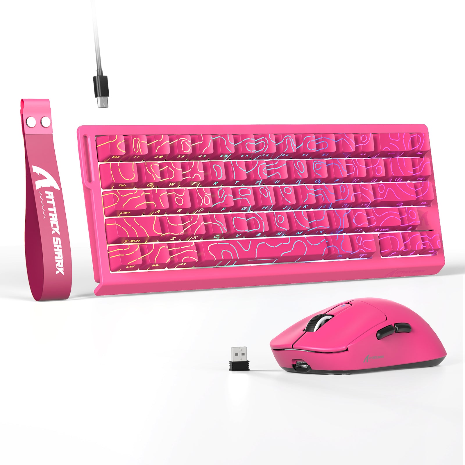 ATTACK SHARK X68HE keyboard and X3 mouse set - pink, with RGB lighting